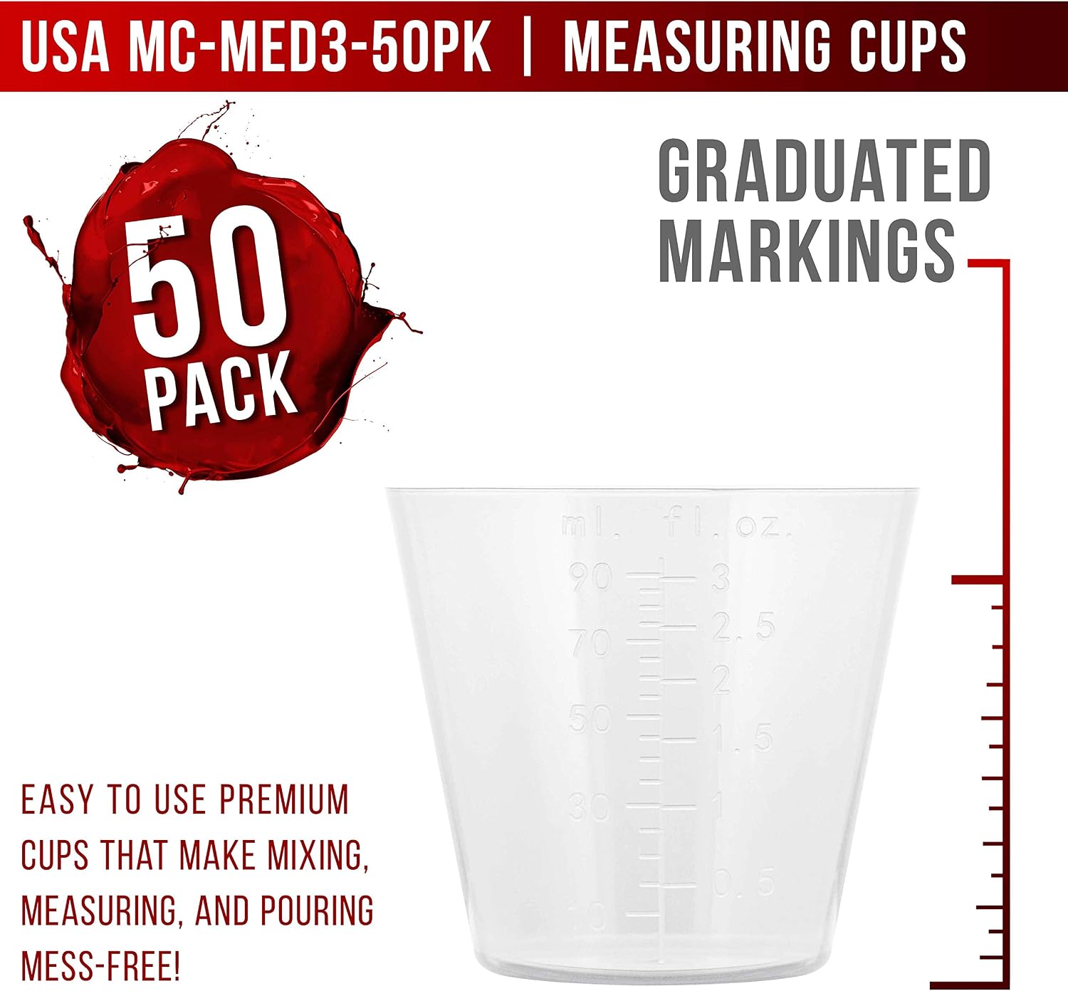 Pouring Masters 40 Ounce (1200ml) Graduated Plastic Mixing Cups (Box of 24)