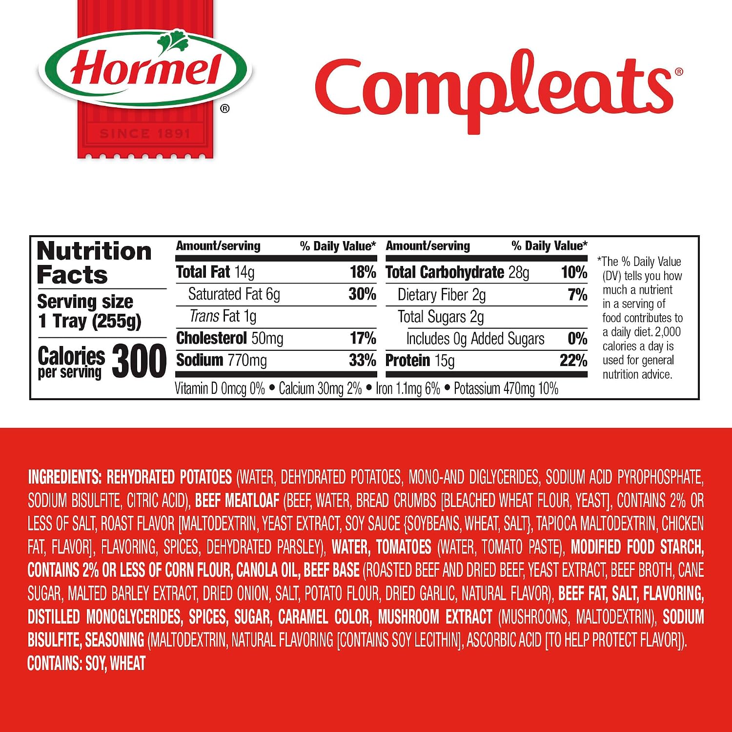 HORMEL COMPLEATS Meatloaf & Gravy With Mashed Potatoes, 9 oz. (6 Pack) | Heat and Eat, Microwave Meals, Prepared Foods