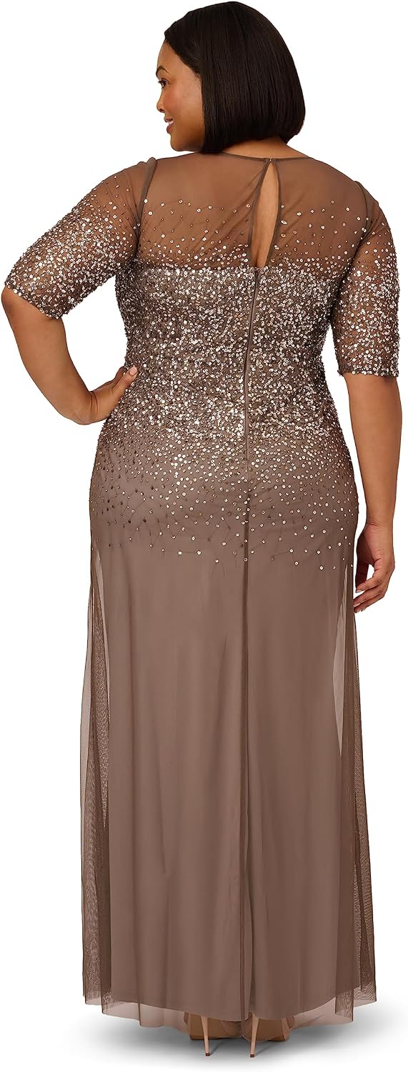 Adrianna Papell Women's Plus-Size Beaded Illusion Gown