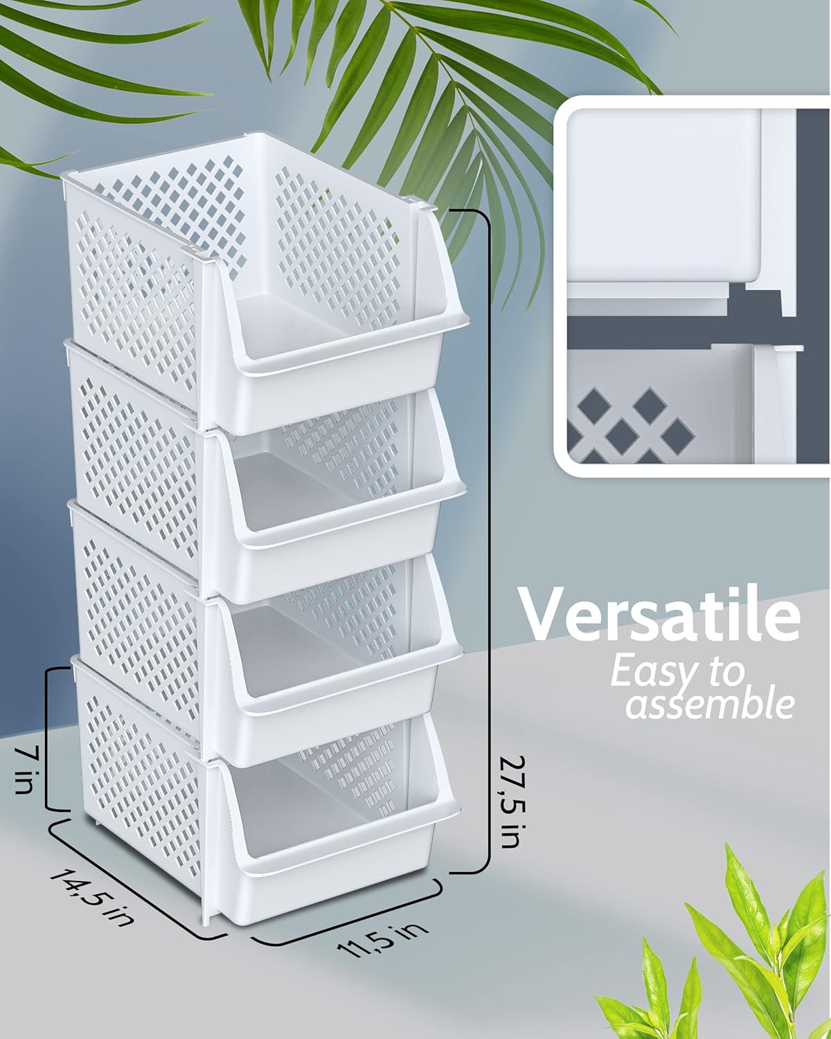 Skywin Stackable Storage Bins Open Front for Pantry Storage, 4 Pack - Black
