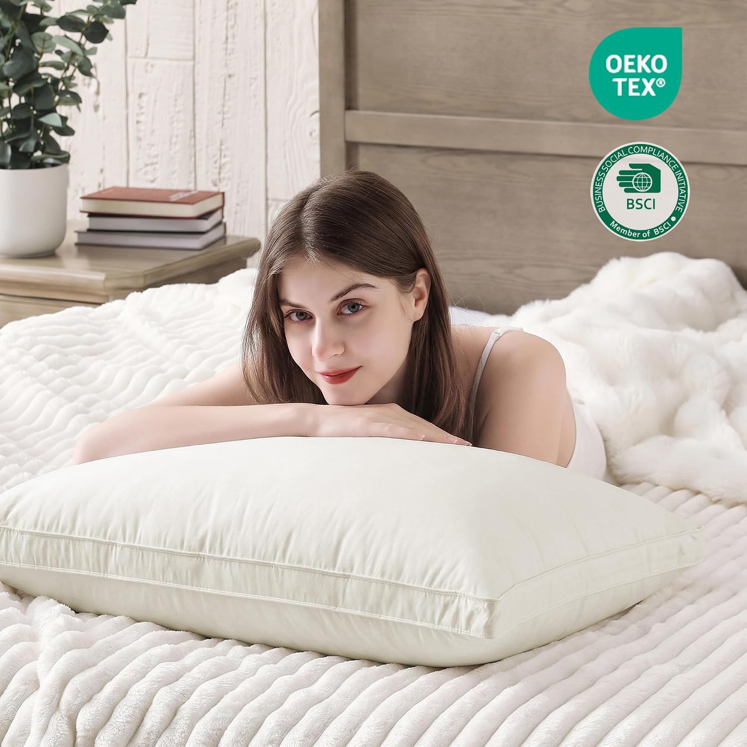 puredown® Goose Feathers and Down White Pillows with 100% Cotton Cover, Bed Sleeping Hotel Collection Pillows Set of 2, Standard Size