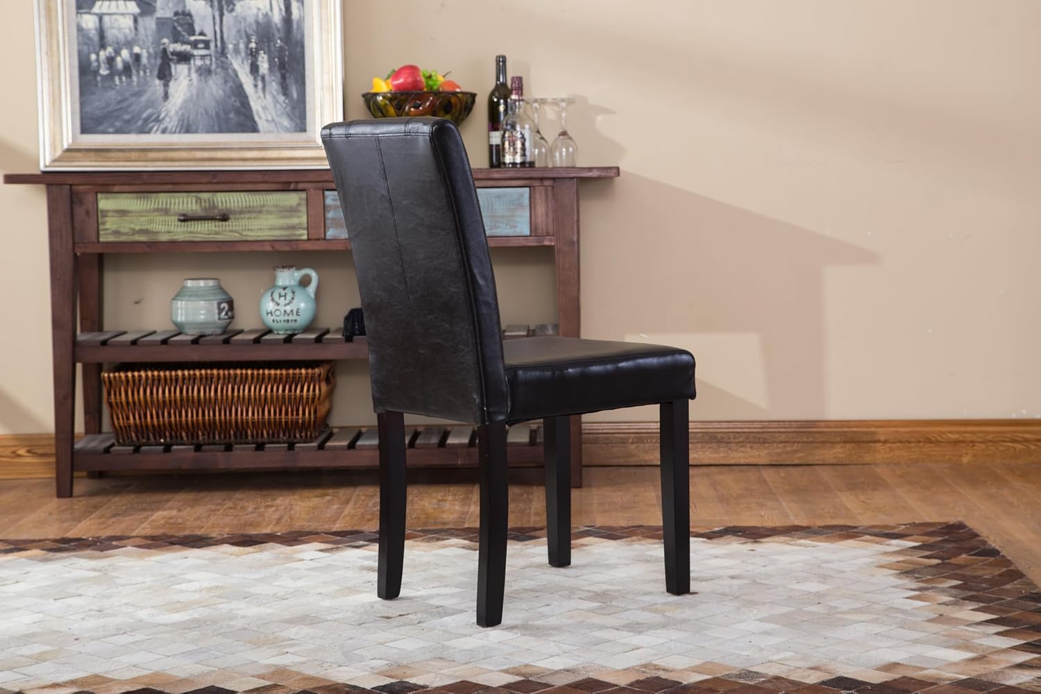 Roundhill Furniture C020BR Urban Style Solid Wood Leatherette Padded Parson Chair, Brown, Set of 2