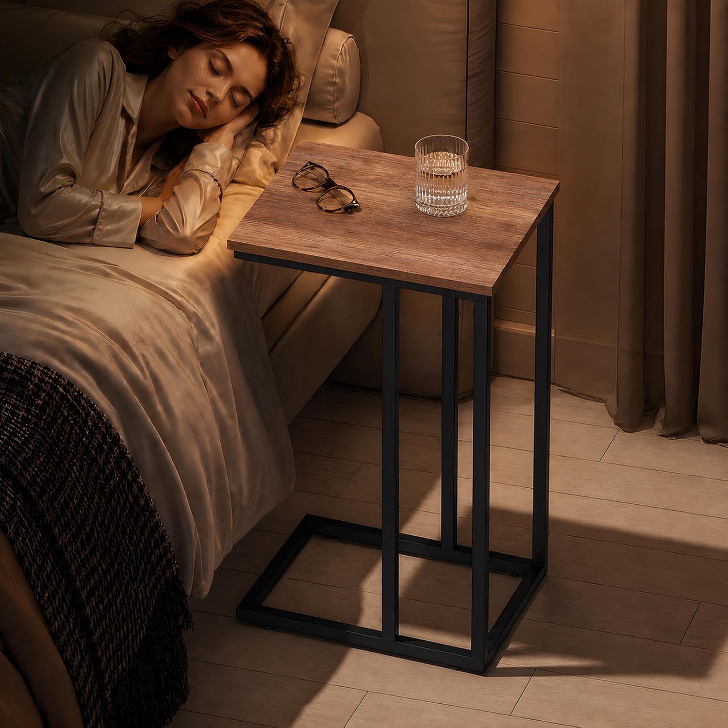 WLIVE C Shaped End Table, Small Side Tables for Sofa and Bed, Couch Table that Slides Under for Living Room, Bedroom, Home Office, Small Spaces