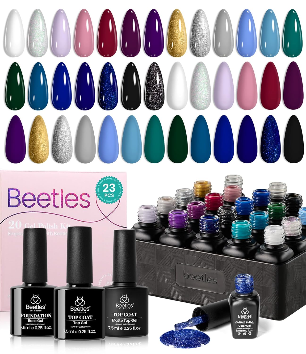 Beetles Gel Nail Polish Set with Base Glossy Matte Top Coat Macaron Gel