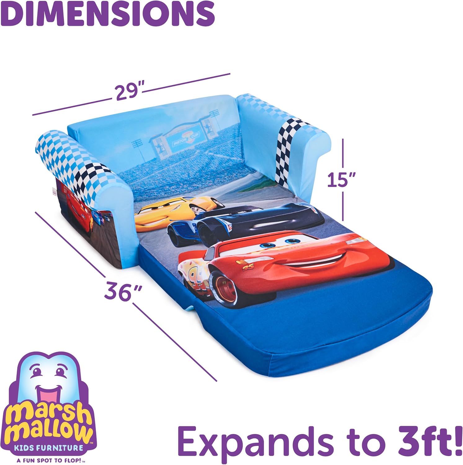 Marshmallow Furniture, Children's 2 in 1 Flip Open Foam Sofa, Minnie Mouse, by Spin Master | Pullout Foam Sleeper for Folding Lounging, Sitting, and Napping for Toddlers & Kids, Bedroom and Playroom Use