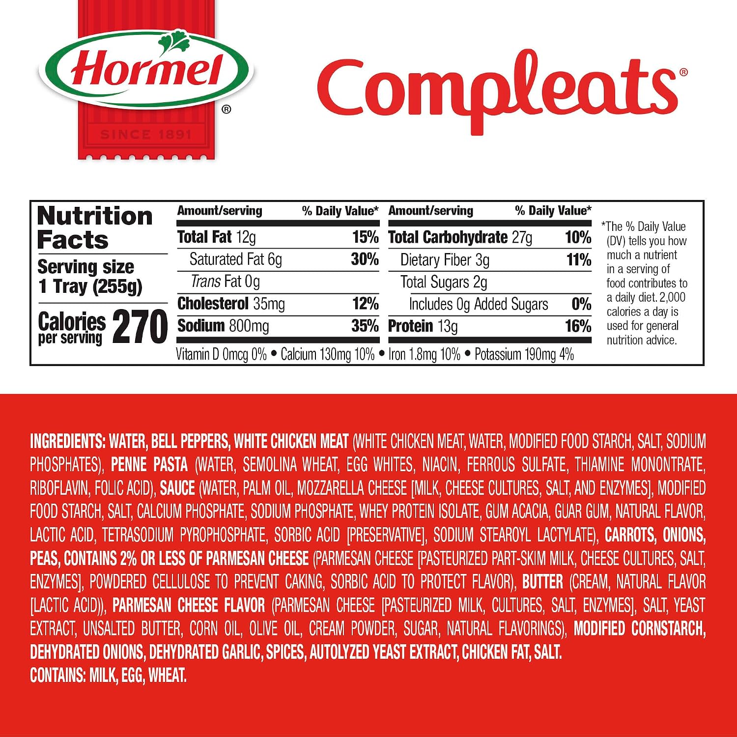 HORMEL COMPLEATS Chicken Alfredo Microwave Tray, 10 oz. (6 Pack)