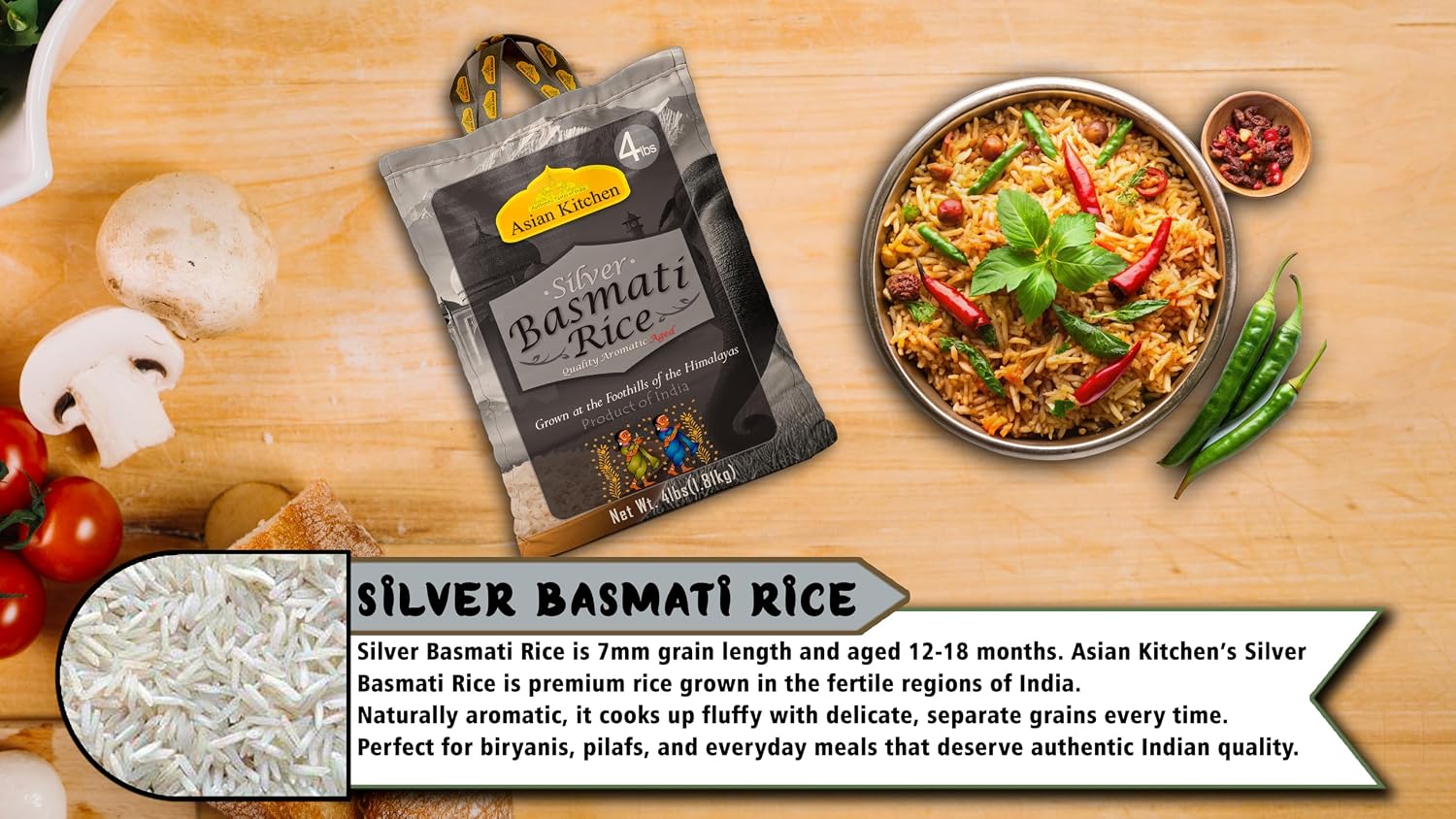 Asian Kitchen Platinum White Basmati Rice Extra Long Aged 20lbs (9.08kg) ~ All Natural | Gluten Friendly | Vegan | Indian Origin | Export Quality