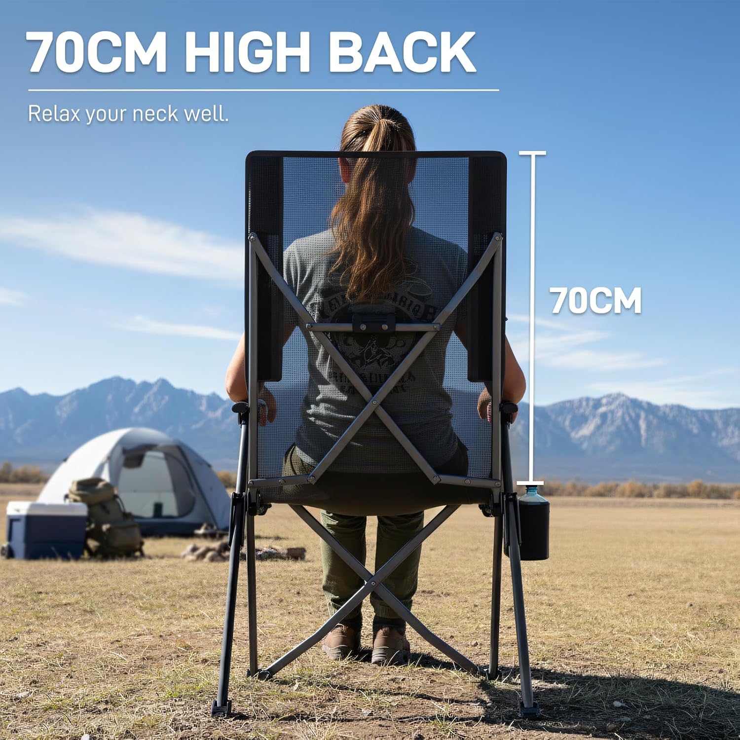 EVER ADVANCED Reclining Camping Chairs for Adult Supports 350lbs Mesh Black | Lightweight, Folding Recliner with Adjustable Back