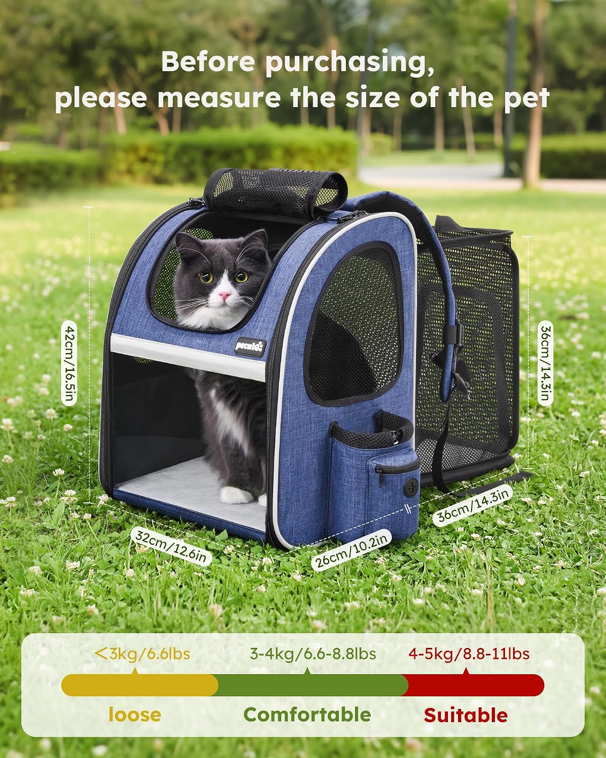 pecute Cat Backpack Expandable, Cat Carrier Backpack with Breathable Window