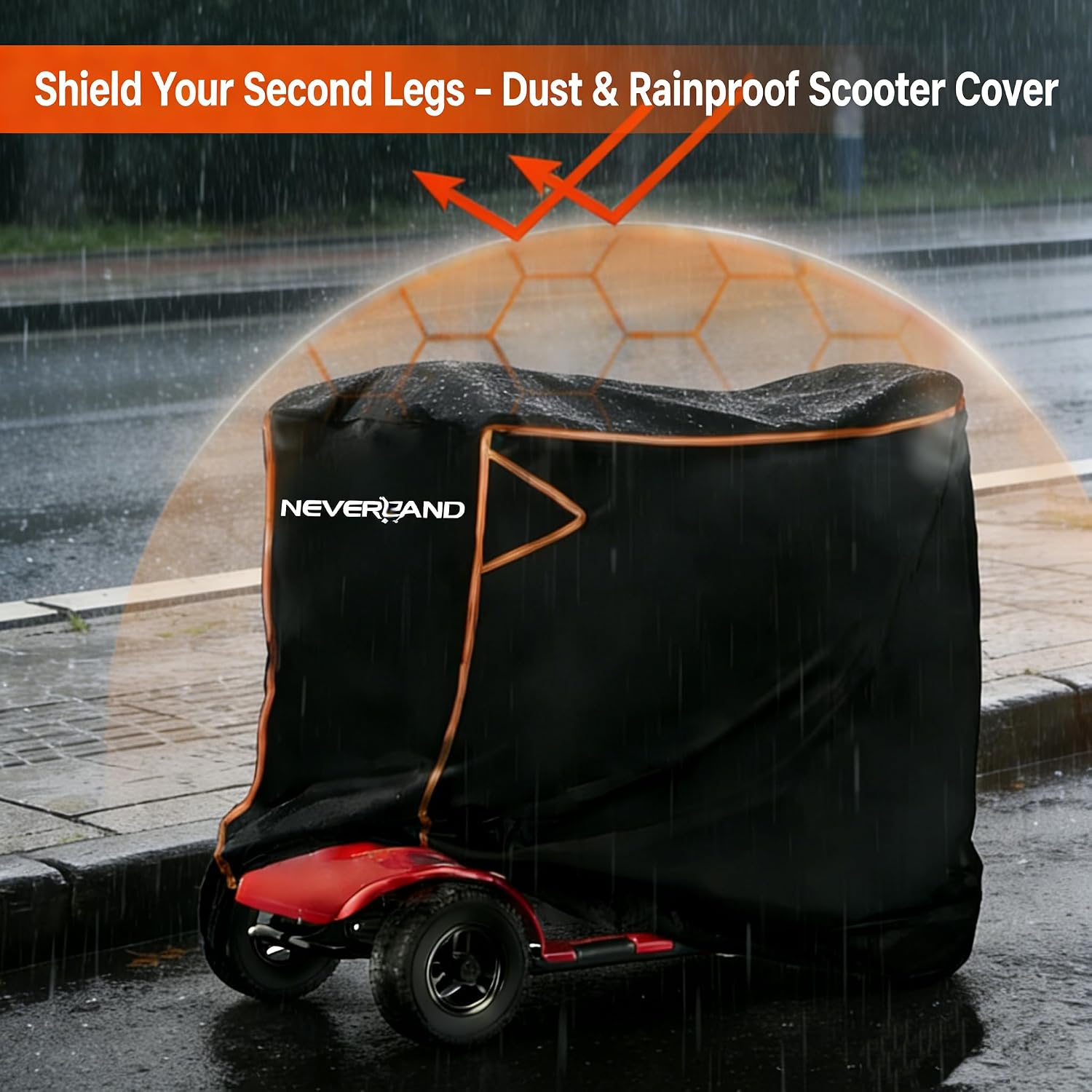 NEVERLAND Mobility Scooter Cover Waterproof 56"L x 26"W x 38"H | Reflective Strips, Adjustable Buckles, UV Protection, Rainproof, for Pride GoGo Rascal Hamar 3 or 4 Wheel Scooter