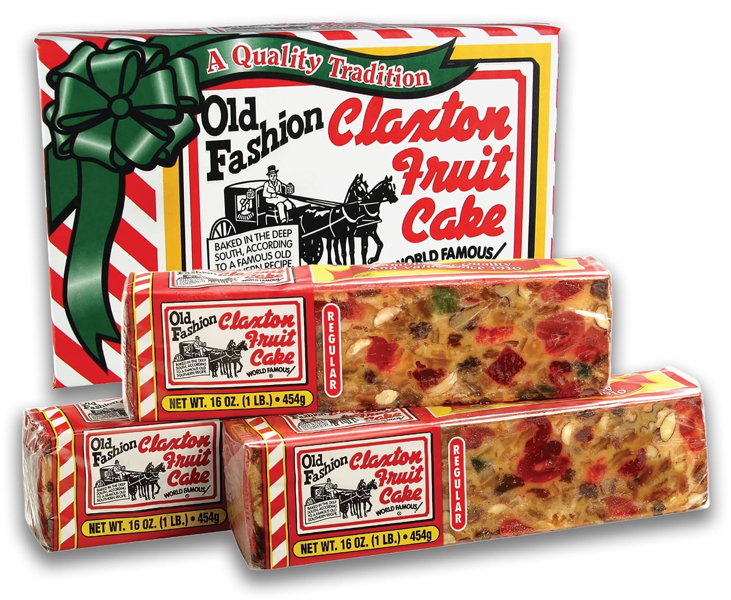 Claxton Fruit Cake – 5-1 lb Regular Recipe Loaves | Individually Wrapped | Packaged in Signature Red-and-White Gift Carton | Old-Fashioned Holiday Fruitcake Since 1910 | 5 Pack