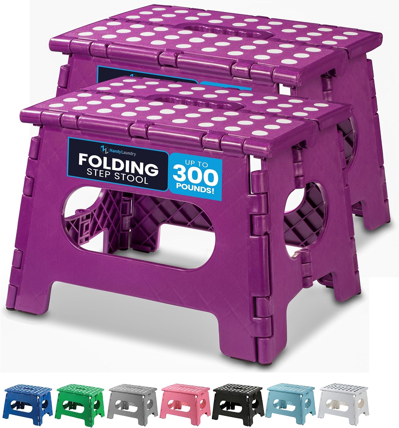 Handy Laundry Folding Step Stool 9 Inch, Black, Non-Slip Holds 300 lbs | 9 Inch, Black, Foldable Collapsible Step Stool, Non-Slip, Holds 300 lbs, Kitchen Bathroom Bedroom, Adults