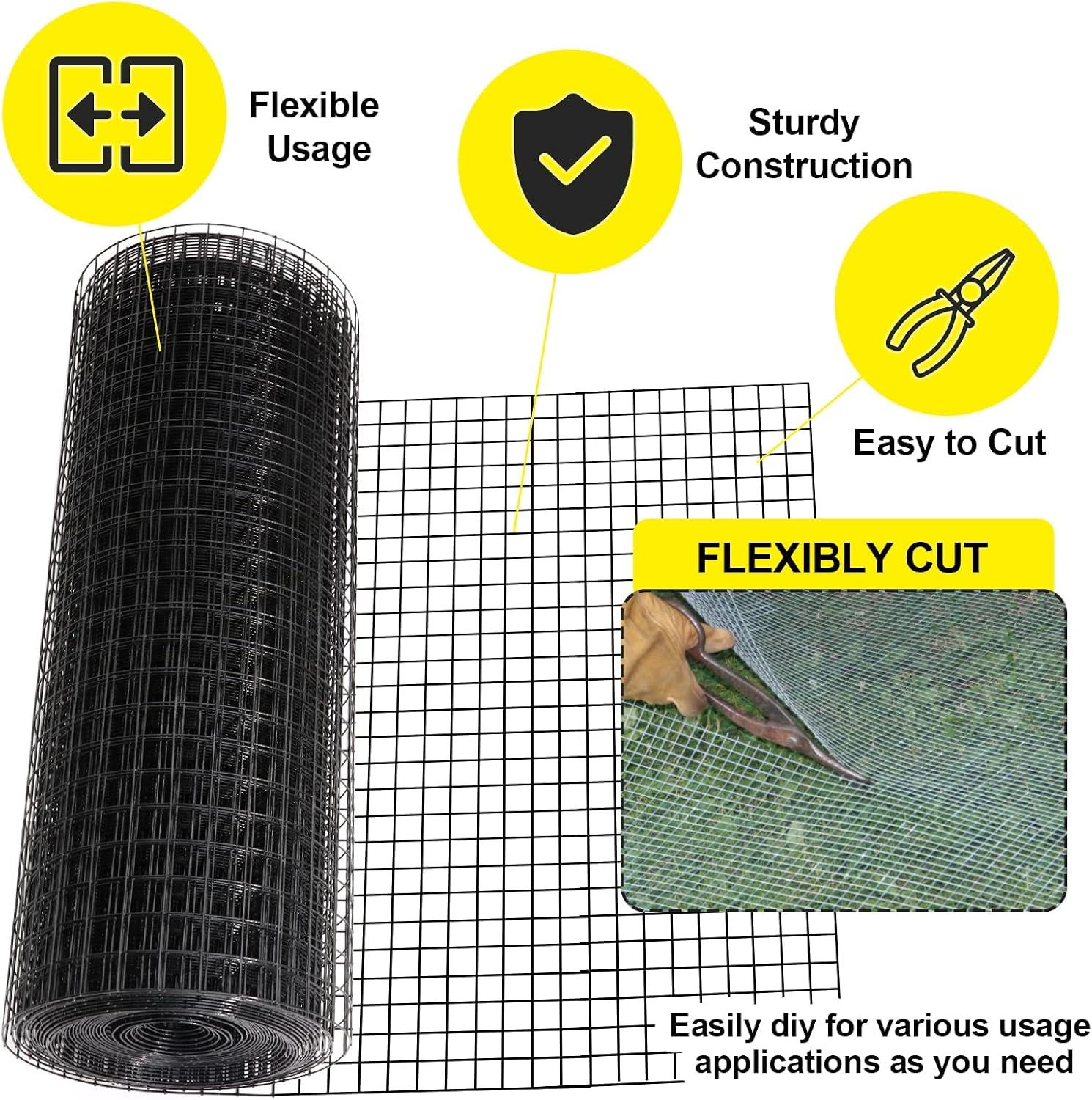 36'' x 50' 1.5inch Hardware Cloth 16 Gauge Black Vinyl Coated Welded Fence Mesh for Home and Garden Fence and Home Improvement Project (36'' x 50')