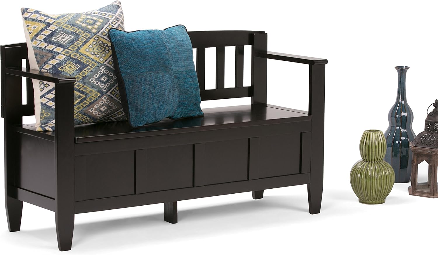 SIMPLIHOME Connaught 30" Wide Solid Wood Storage Bench in Chestnut Brown | Contemporary entryway bench with lift-up lid and hidden storage; mudroom, hallway, foyer, or shoe bench.