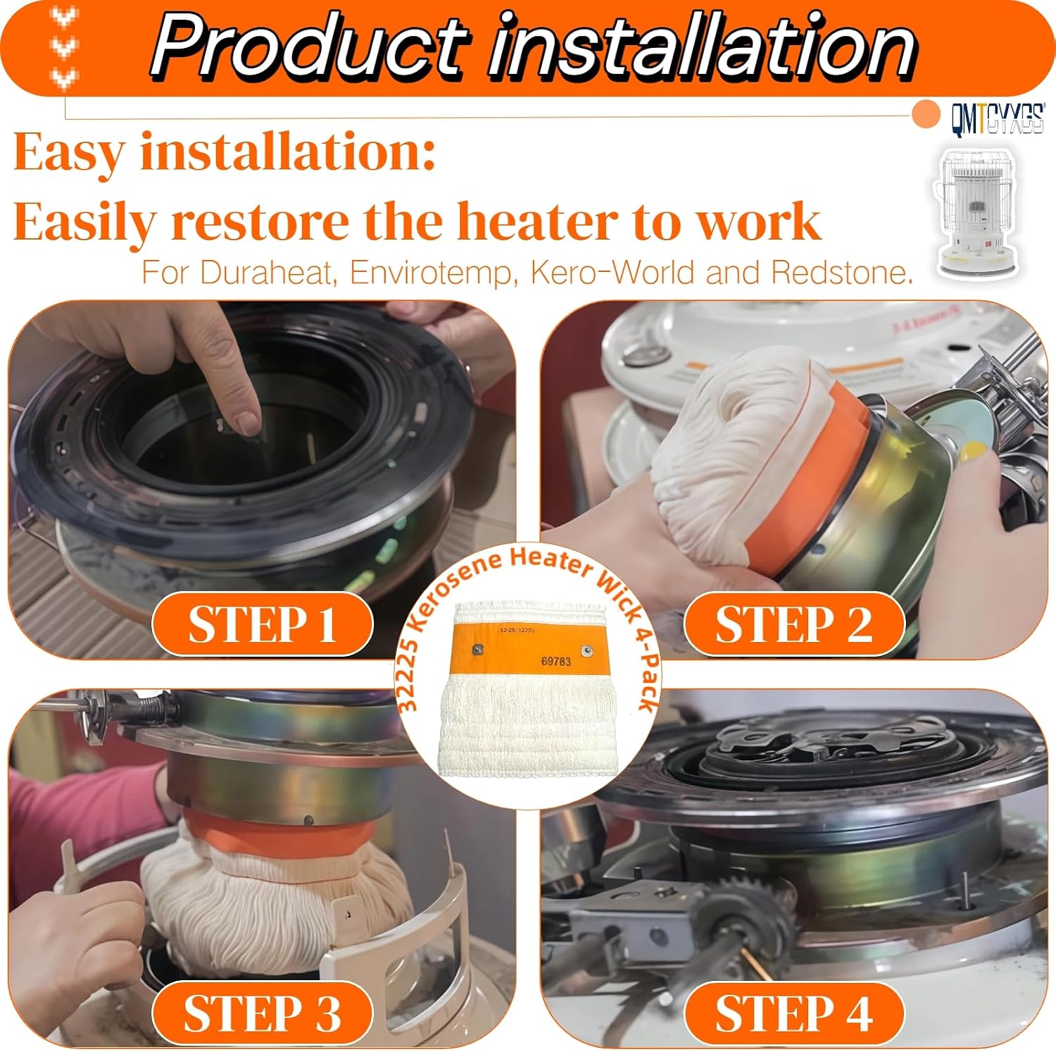 32225 Kerosene Heater Wick 4-Pack Compatible with Kero World More Models | For KW-24C, DuraHeat DH-2300, Dyna-GLO CV-2300/RMC-95C, Envirotemp