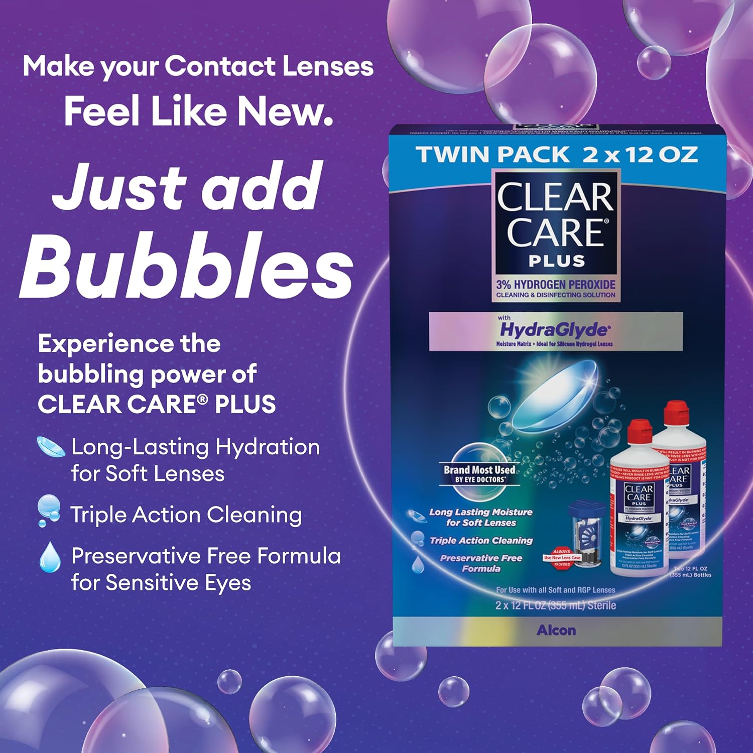 CLEAR CARE PLUS Cleaning & Disinfecting Contact Lens Solution 12 Oz, 2 Pack