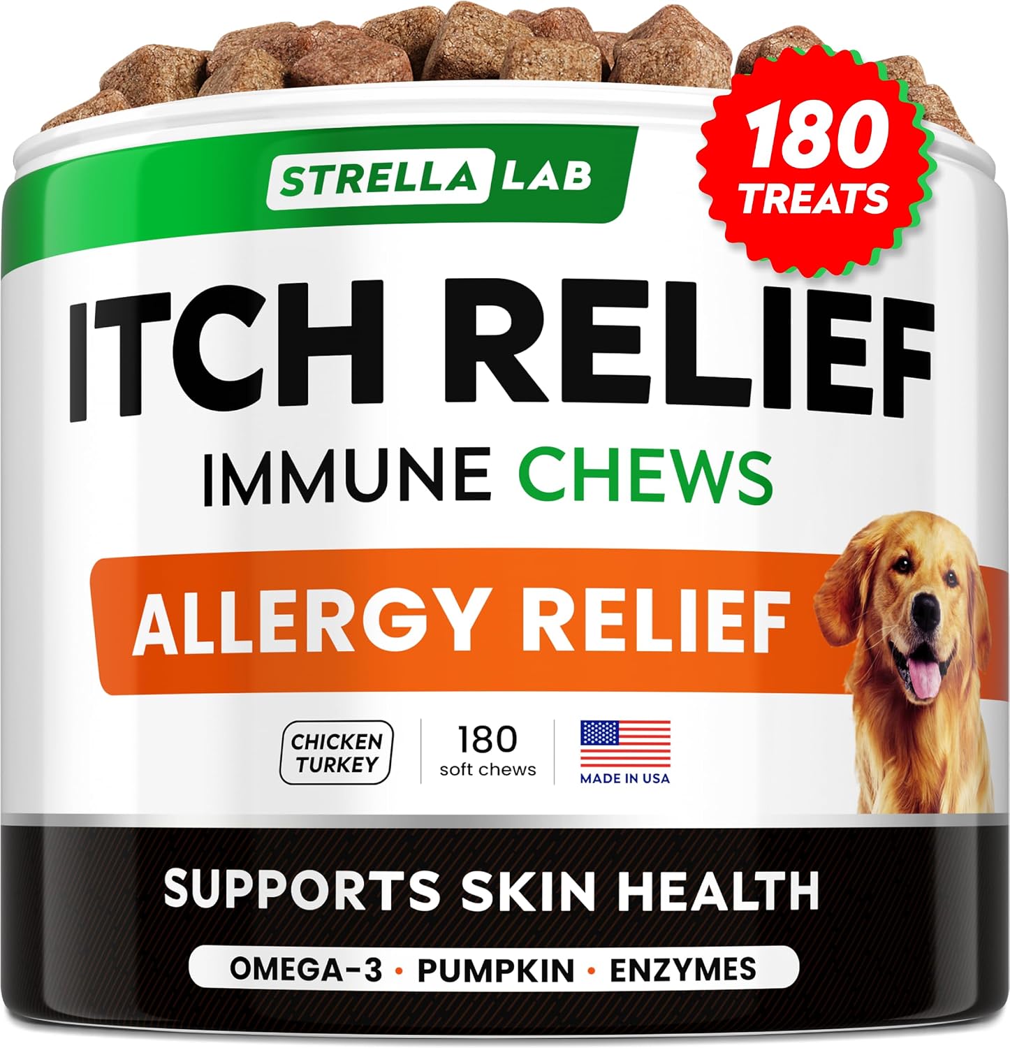 Dog Allergy & Itching Relief - Anti Itch, Skin&Coat Support Chews w/Omega 3