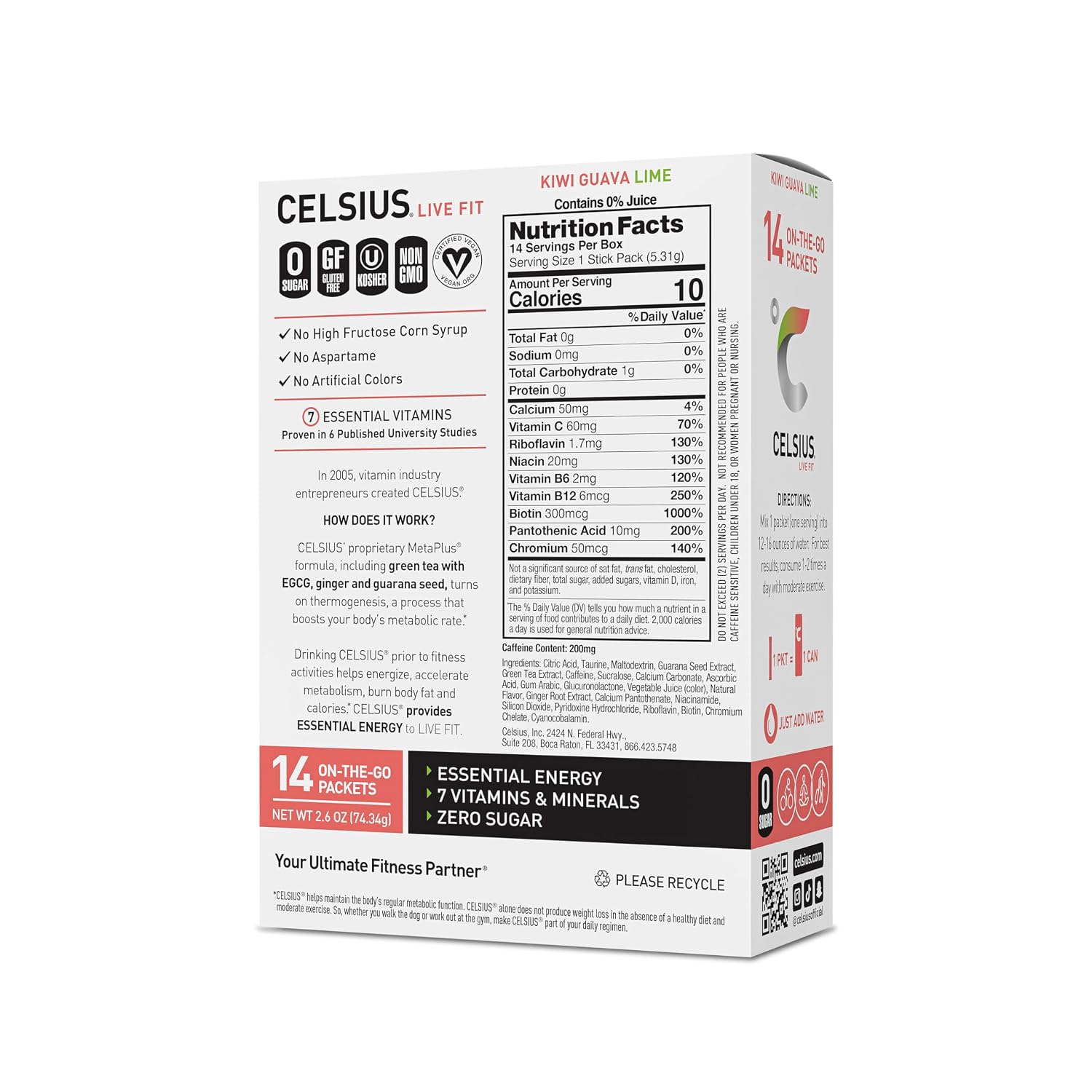 CELSIUS On-The-Go Powder Stick Packs, Zero Sugar (14 Sticks per Pack)