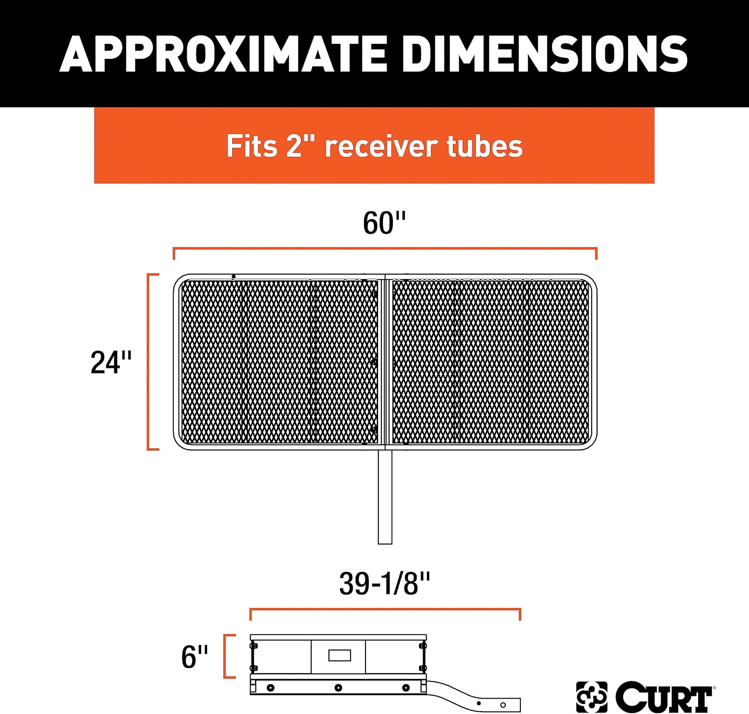 CURT 18152 Cargo Basket Hitch Trailer Hitch Cargo Carrier, 500 lbs. Capacity, 60-Inch x 24-Inch x 6-Inch, Fits 2-Inch Receiver