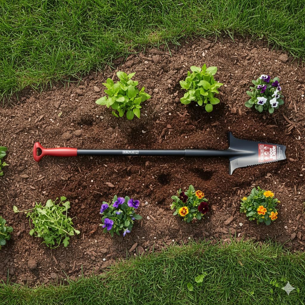 Root Slayer 22011 Garden Shovel, Serrated Blade, Red