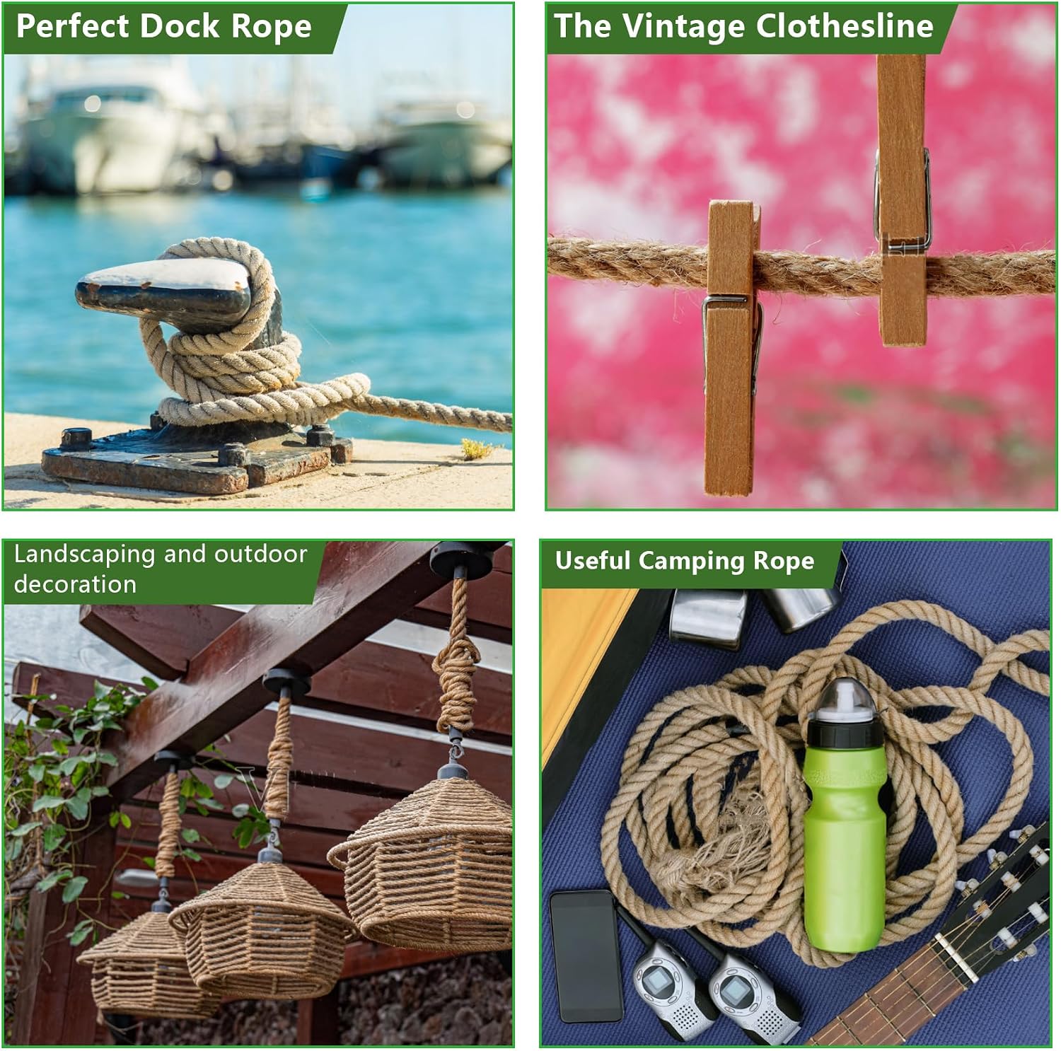 Jute Rope 1 in x 100 ft Thick Twisted Manila Ropes Natural Hemp Rope for Swing Bed, Railing, Crafts, Docks, Tug of War, Decorating, Nautical, Landscaping, Hammock