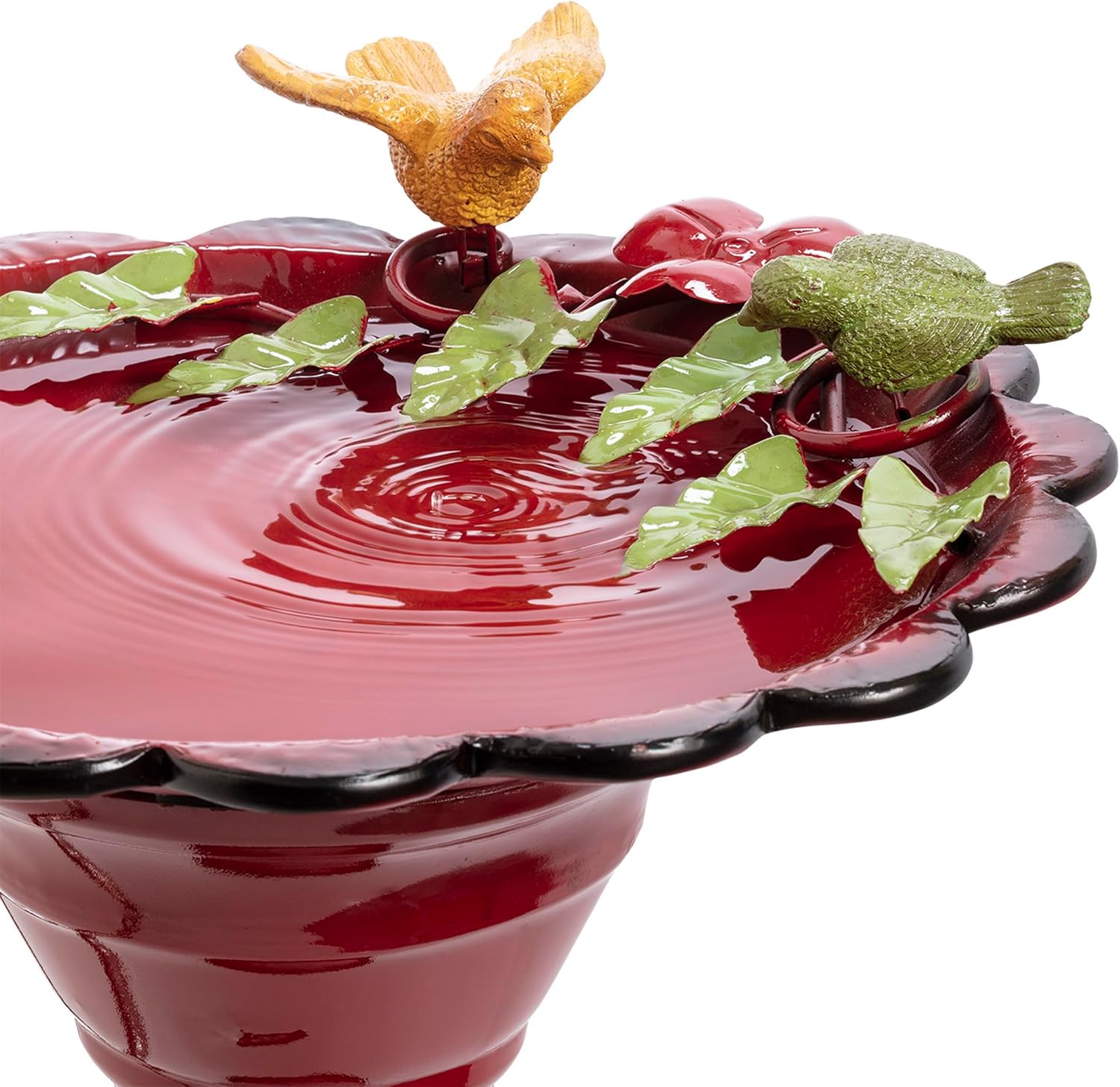 Alpine Corporation - 28" Tall Outdoor Metal Birdbath with Birds and Leaves Yard Statue Decoration, Red – Stunning Garden Accent to Attract Birds - Durable Construction for Patio, Deck, or Yard