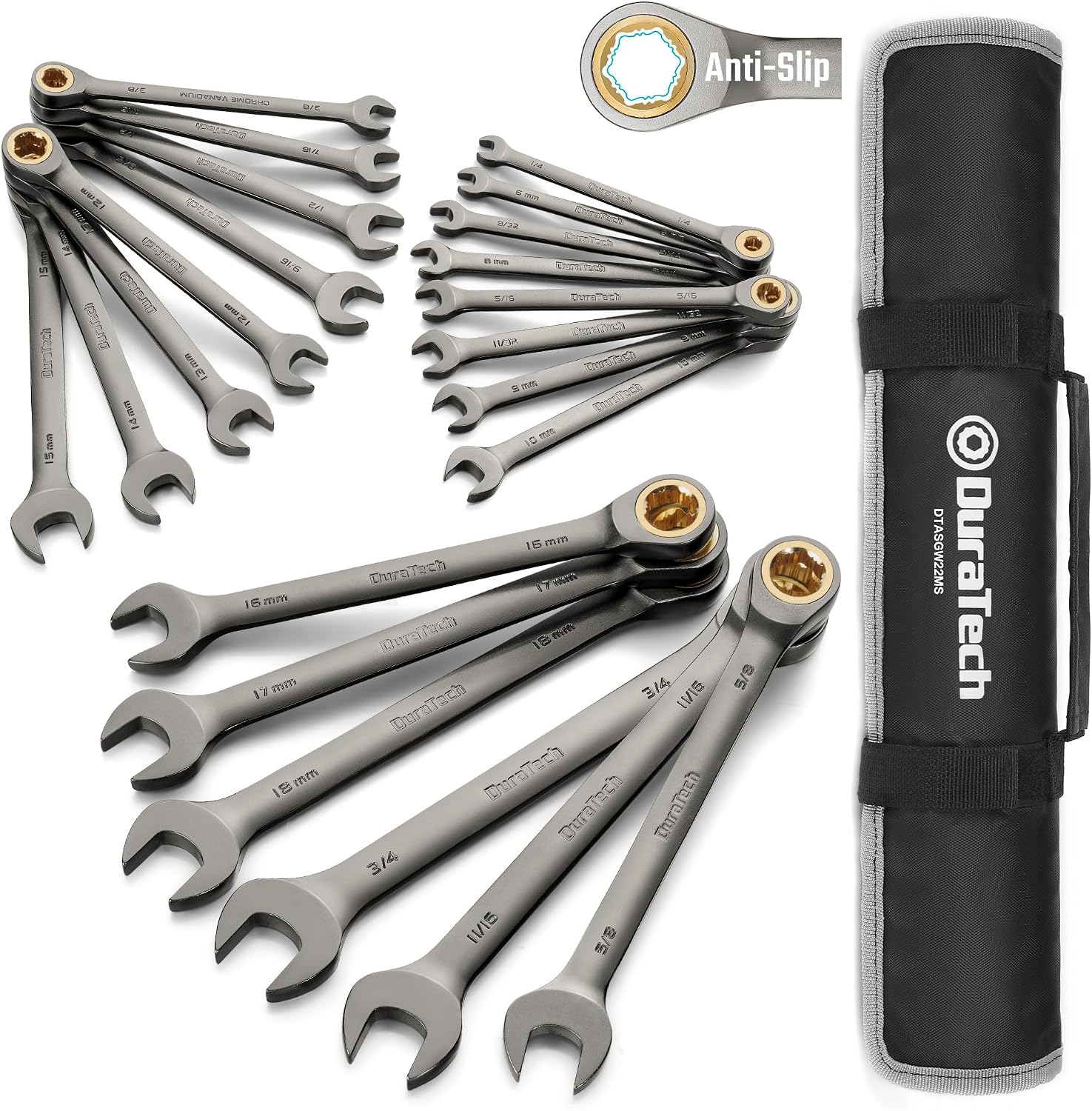 DURATECH 22-Piece Ratcheting Wrench Set, Combination Wrench Set, Metric&SAE