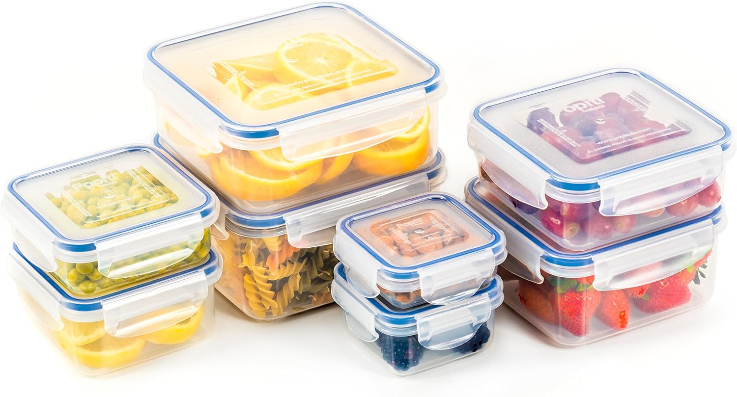 Popit! Airtight Food Storage Containers with Lids, 8-Piece Set, BPA Free Plastic, Microwave, Freezer & Dishwasher Safe, Stackable