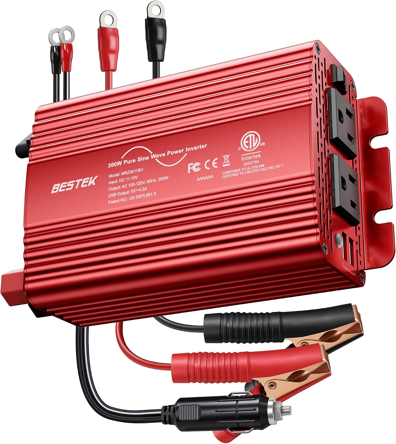 BESTEK 300W Pure Sine Wave Power Inverter - DC 12V to AC 110V Car Converter