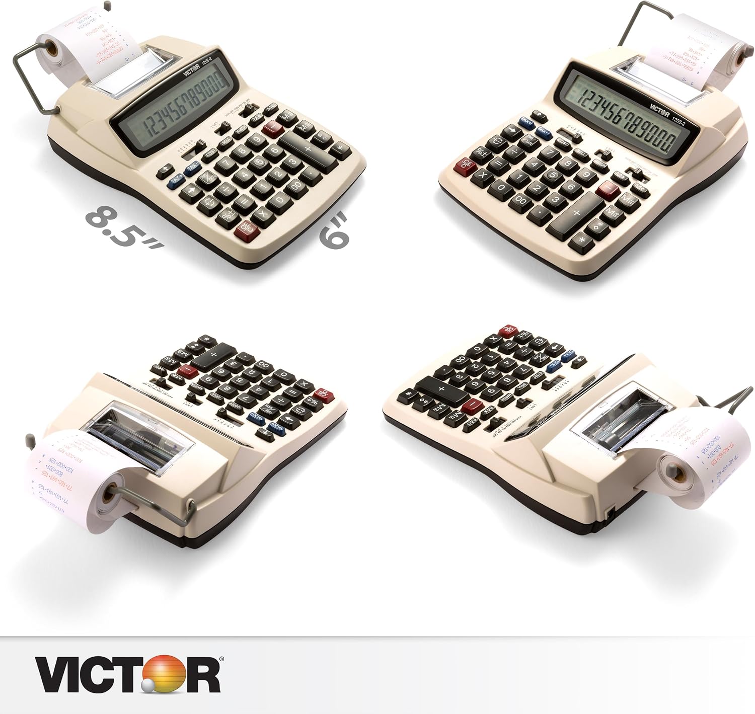 Victor Printing Calculator, 1208-2 Compact and Reliable Adding Machine with 12 Digit LCD Display, Battery or AC Powered, Includes Adapter,White