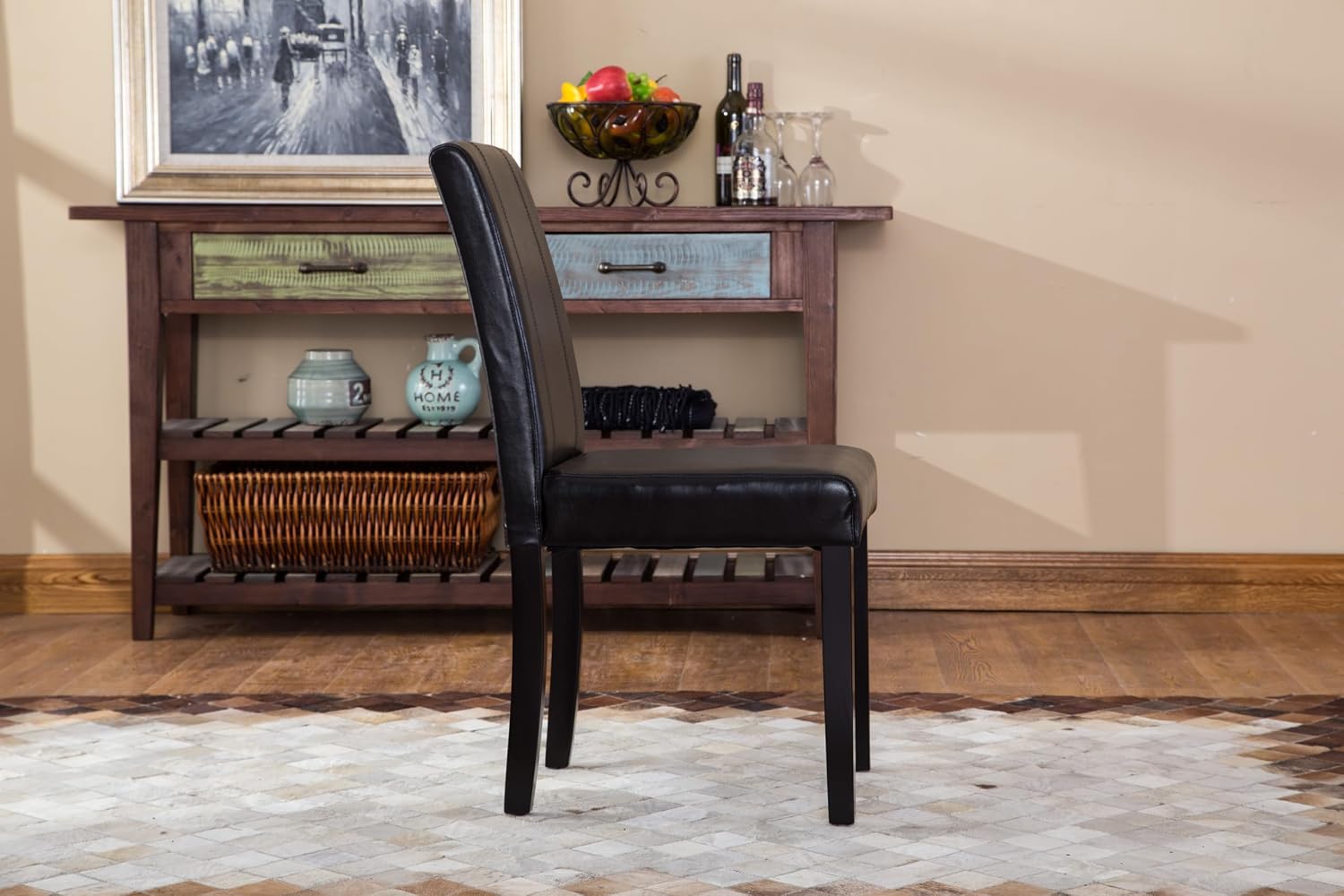 Roundhill Furniture C020BR Urban Style Solid Wood Leatherette Padded Parson Chair, Brown, Set of 2