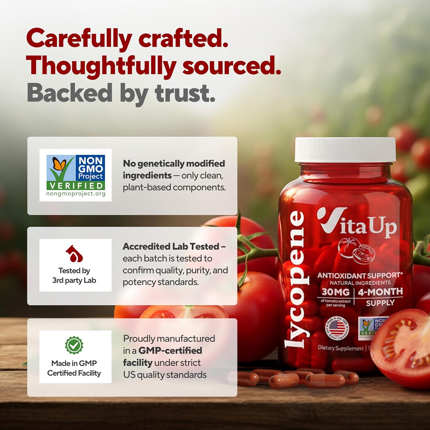 VitaUp Lycopene Supplements for Men – USA Made Prostate Supplements for Men with Natural Tomato Extract – Non-GMO Lycopene Supplement for Normal