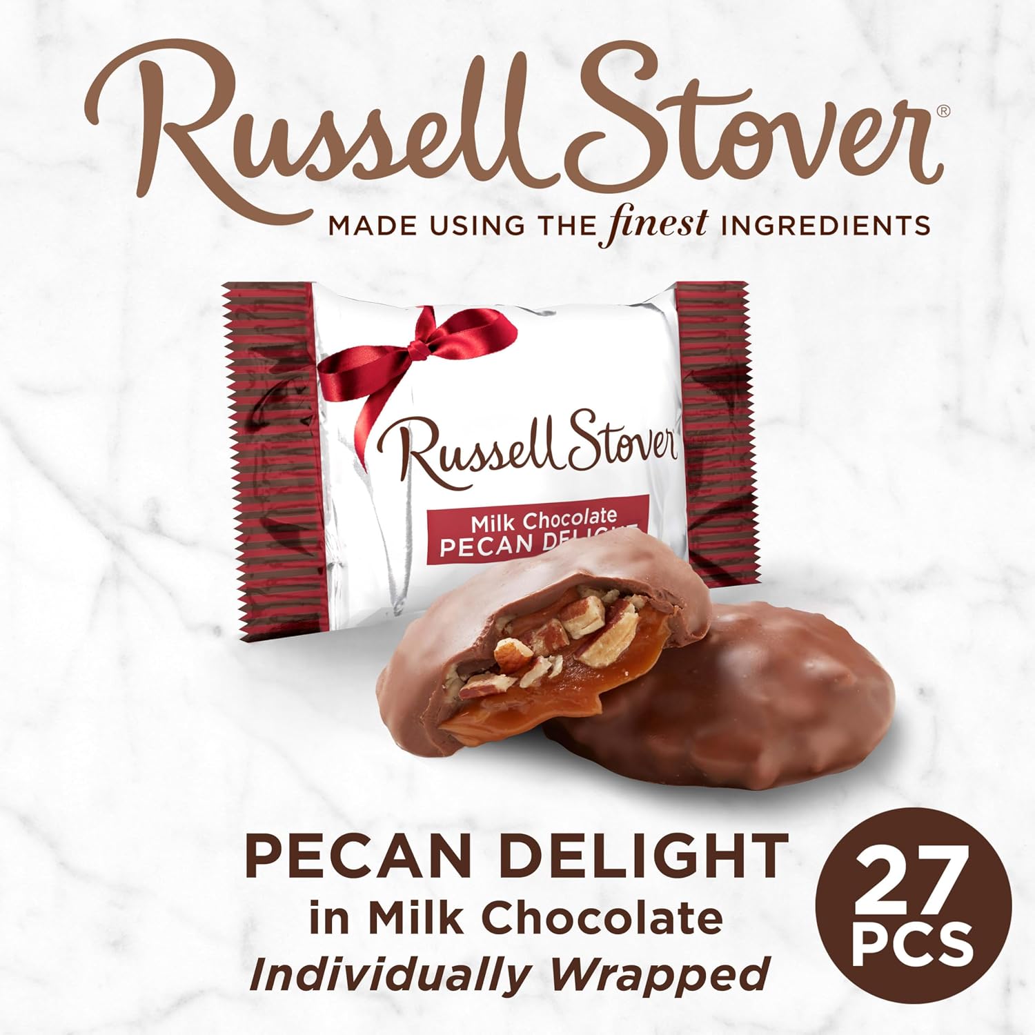 Russell Stover Pecan Delight Gusset Bag 16.10 Ounce Russel Stover Milk Chocolate Covered Candy Pack, Crunchy Pecans and Buttery Caramel Covered In Sweet Milk Chocolate Candy, Individually Wrapped | Individually Wrapped Pieces, Crunchy Pecans, Buttery Car…