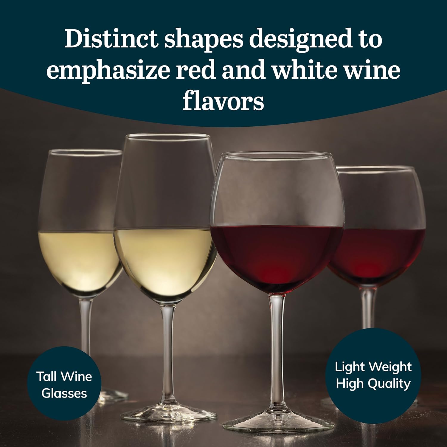 Libbey Vineyard Reserve Wine Glasses Set of 12, Red & White Clear Stemware | 119.7 oz and 18 oz Capacities Designed to Enhance Wine Flavors with Dishwasher-Safe Cleanup