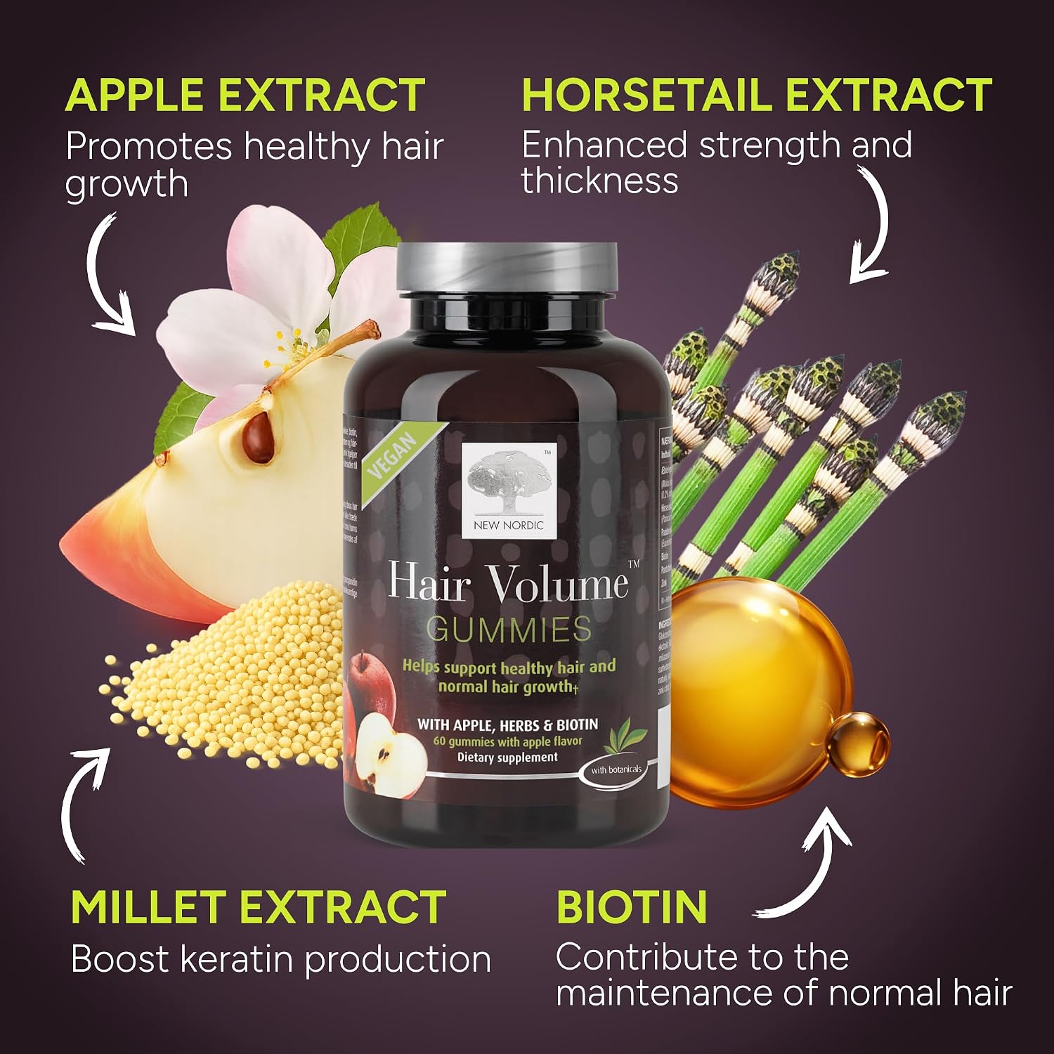 NEW NORDIC Hair Volume Daily Biotin Support Gummies 60-Day Supply - 1 Pk