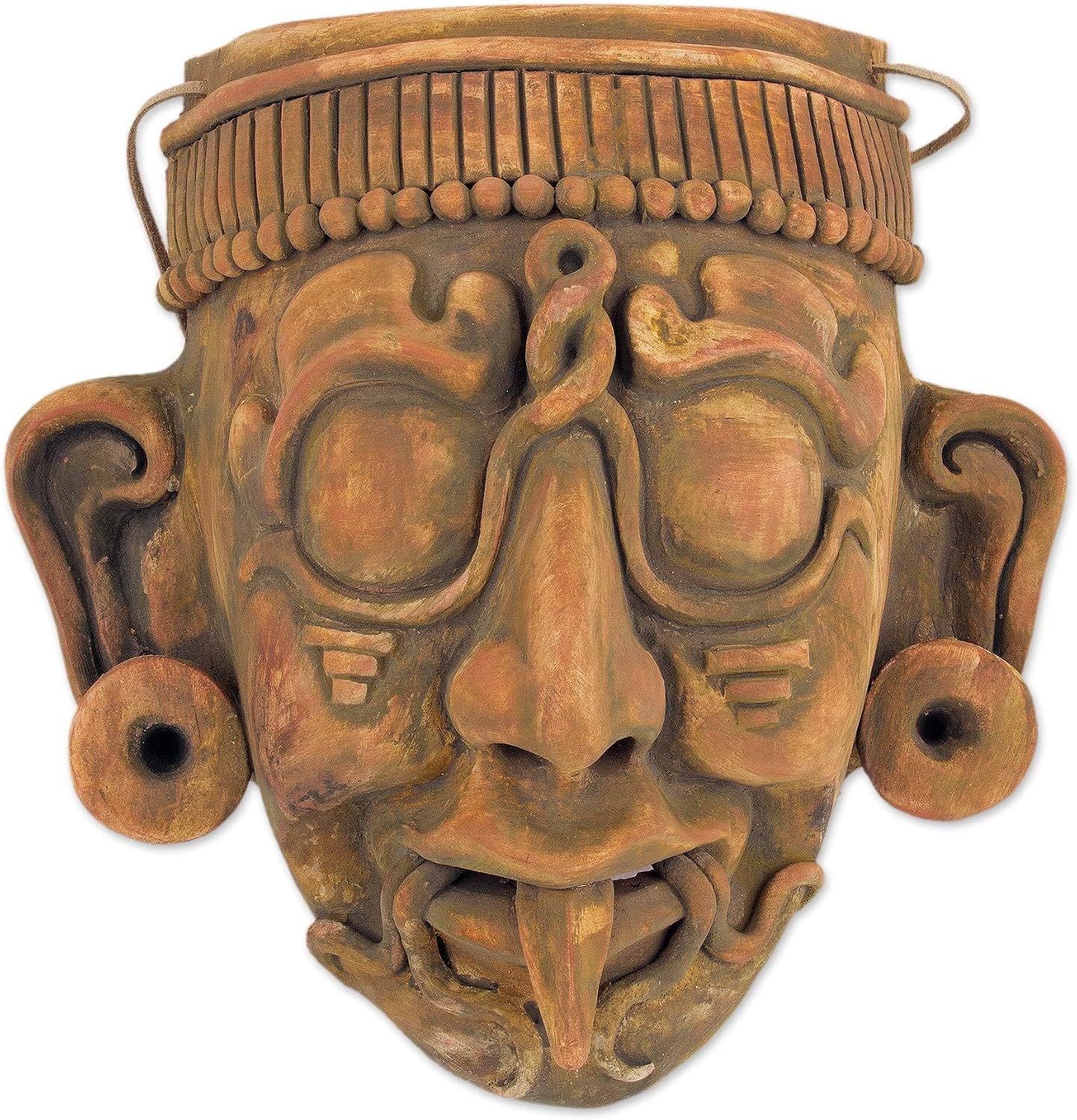 NOVICA Artisan Handmade Ceramic Mask Maya God of Sun Wall Replica Crafted by Mexico 'Maya Lord Kinich Aha'