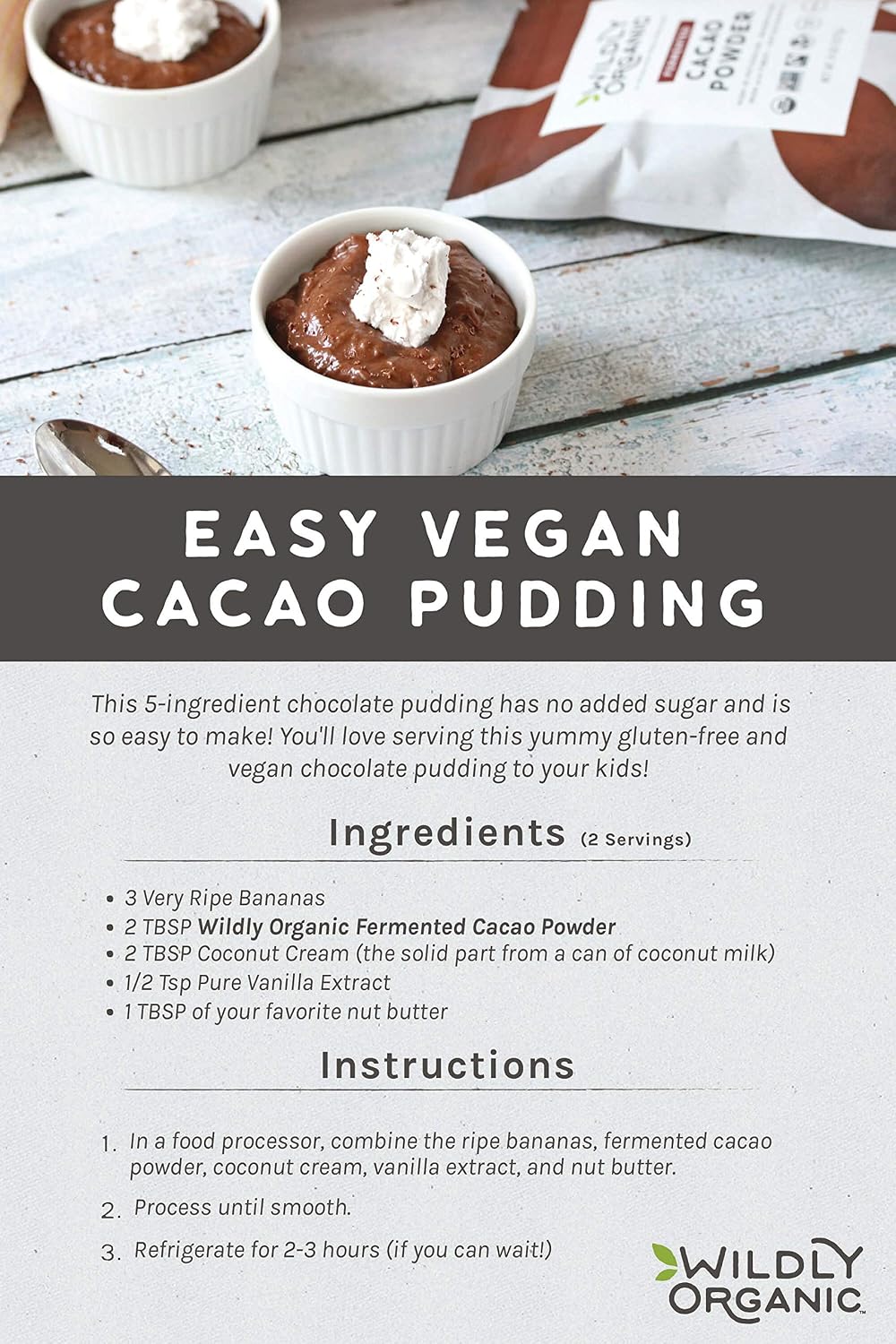Wildly Organic Fermented Cacao Powder 8 Oz Bag | Perfect for Skin, Smoothies, Yogurt, Oatmeal, Chocolate, Fudge, Baking, & Hot Cocoa