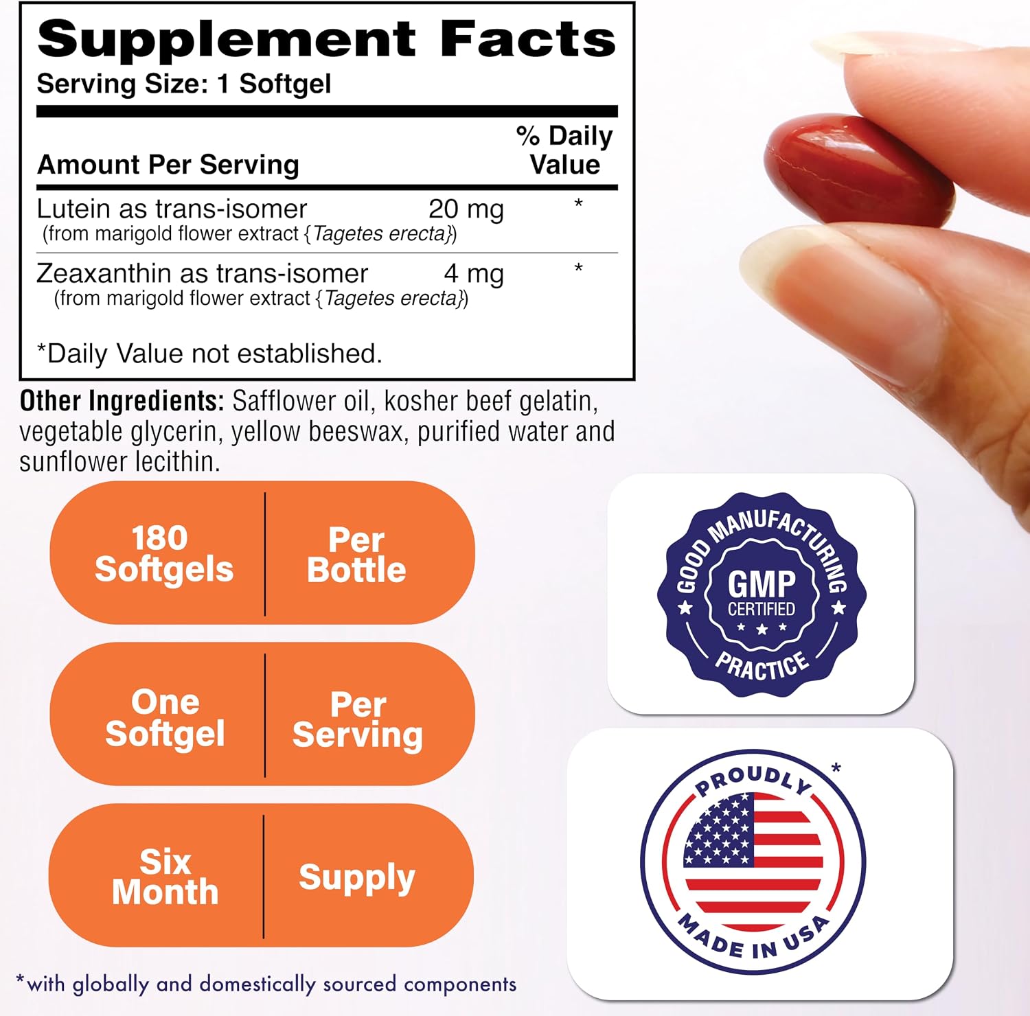 Trans Lutein 20mg Trans Zeaxanthin 4mg, 60 Softgels Health Thru Nutrition | Trans-Isomer Lutein Supplement Marigold Extract in Nature Identical 5:1 Ratio | Supports Healthy Eye, Skin and Brain, Non-GMO