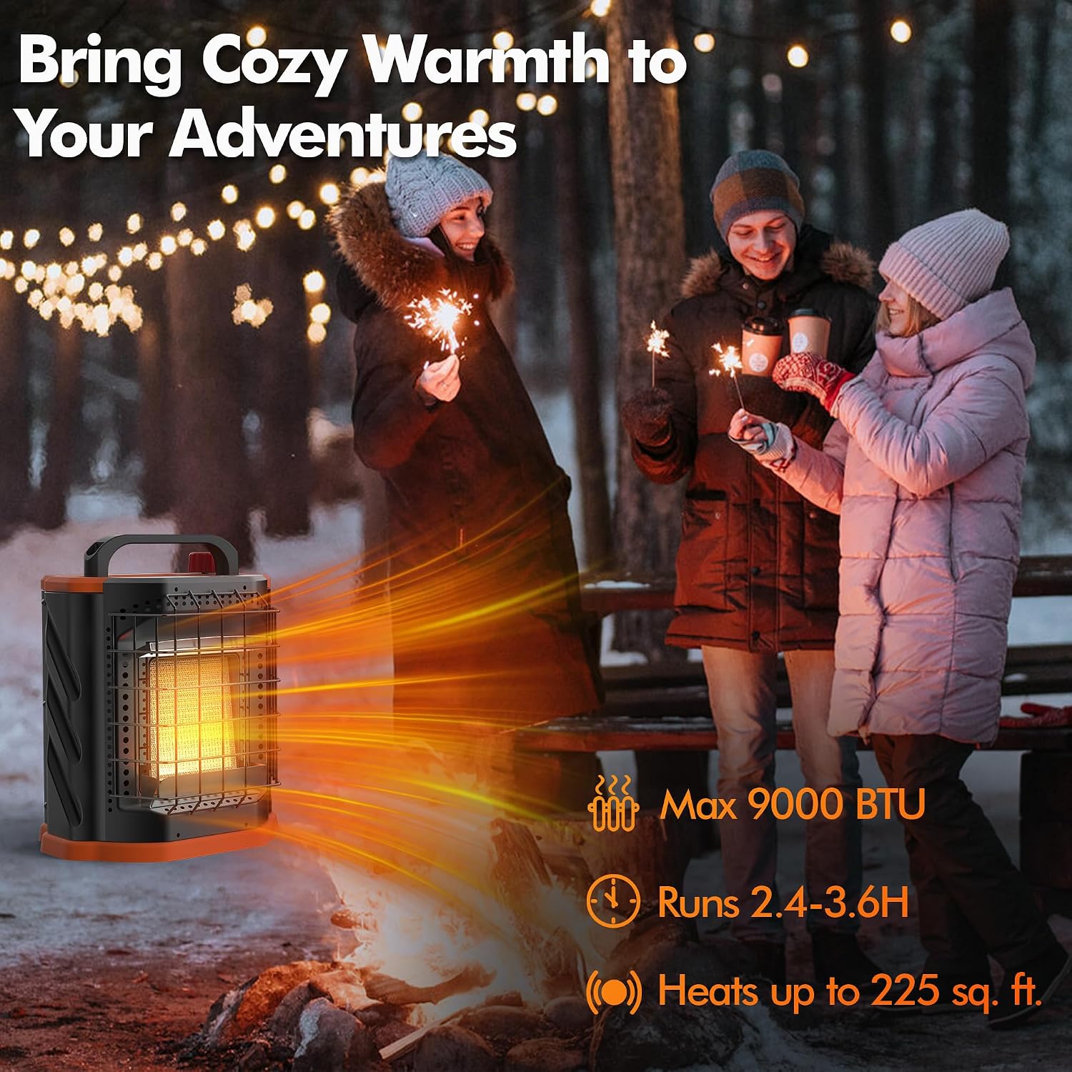 Fitfirst Portable Propane Heater - 9000 BTU Outdoor Tent Heater for Camping, 2 Heat Settings & Tip-Over/ODS Protection, Essential for Patio, RV