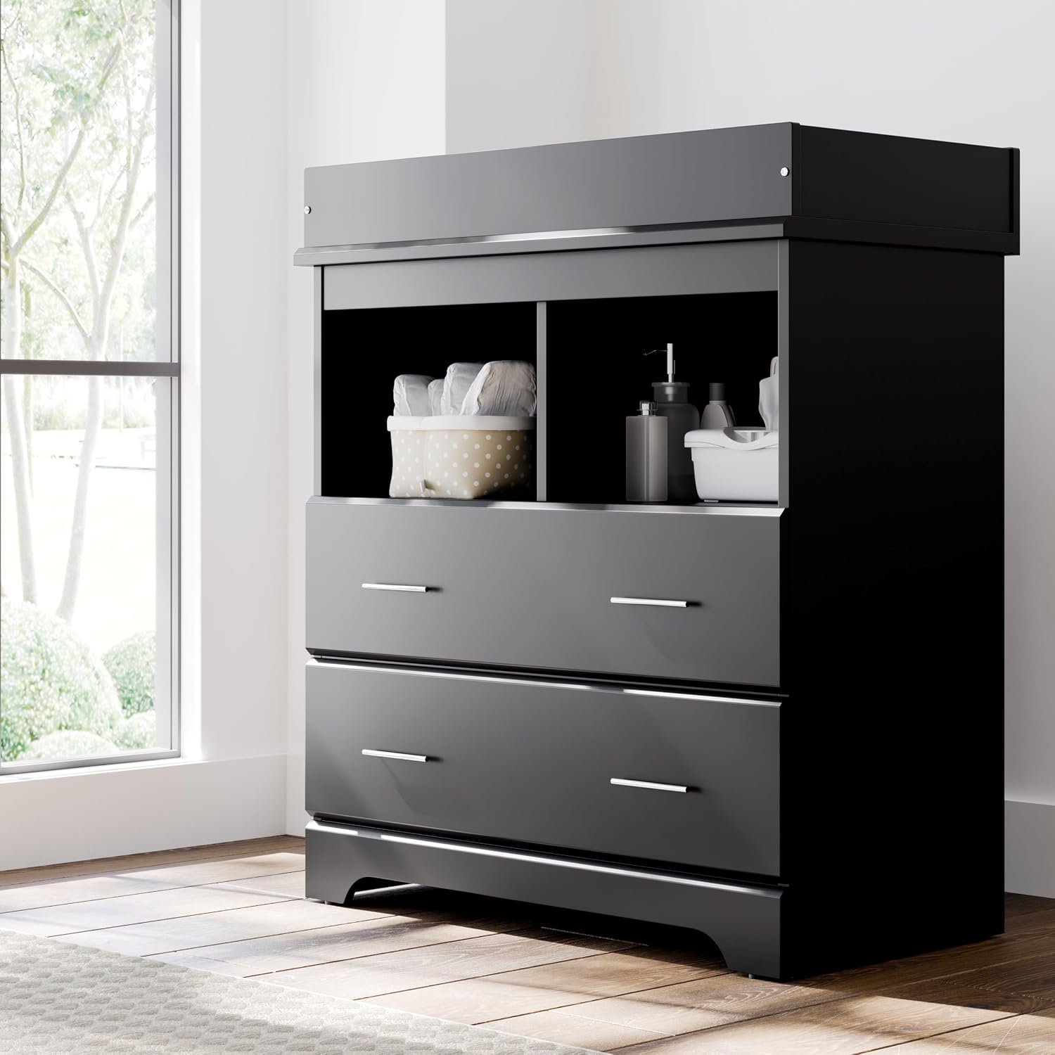 Storkcraft Brookside 2 Drawer Changing Table Dresser, Pebble Gray