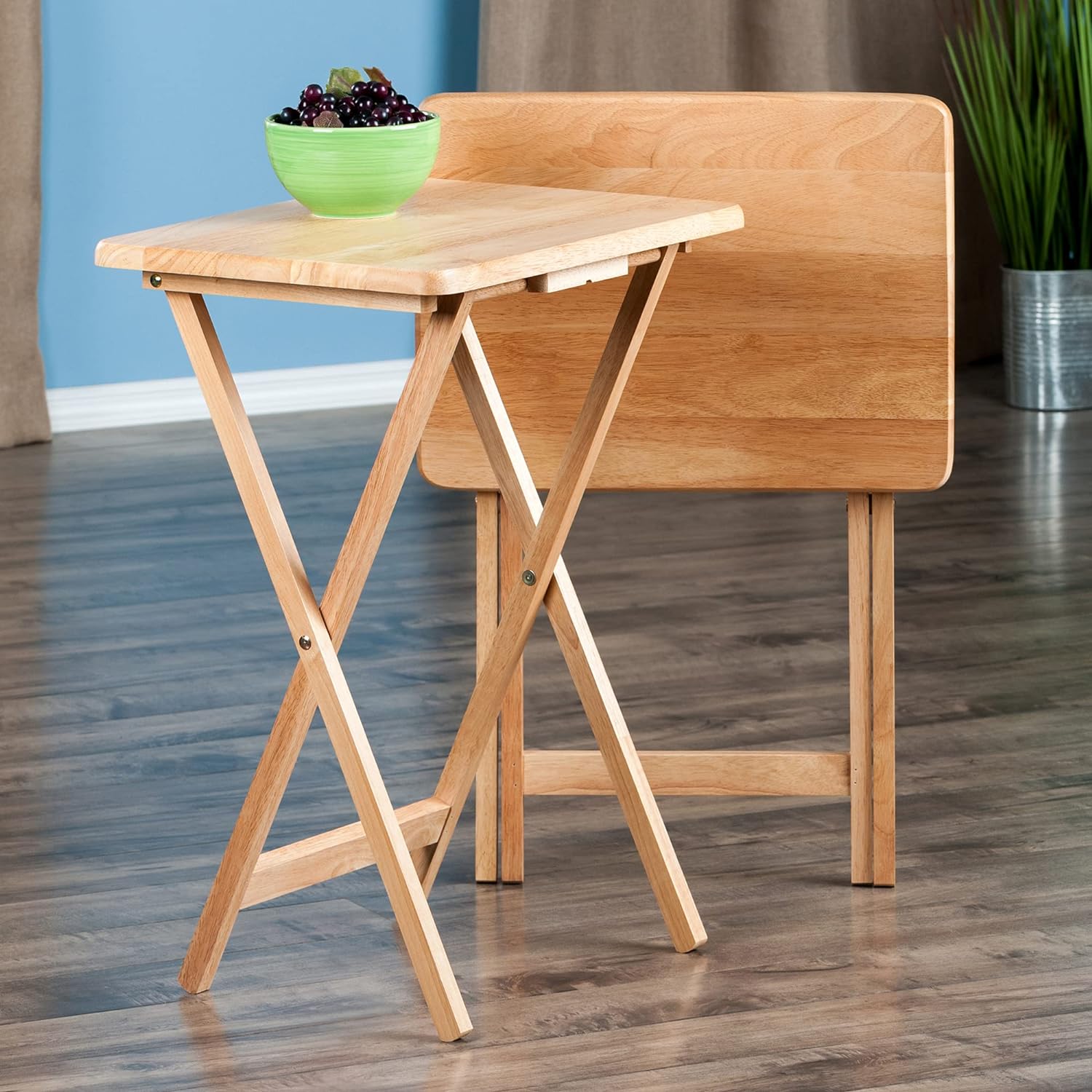 Winsome Alex Set of 2 Foldable Snack Tables, Natural, 26"