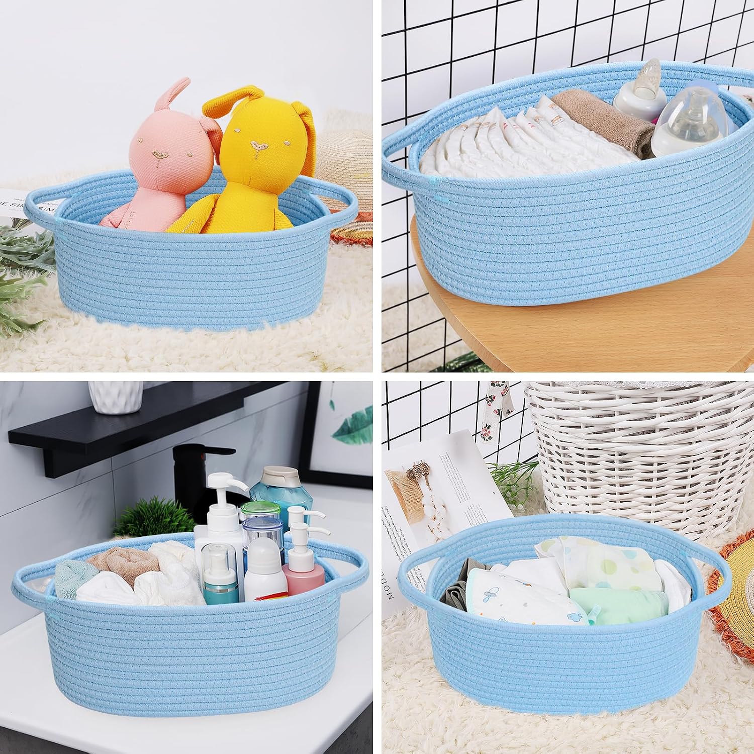 ABenkle Small Basket with Handles, Boho Decorative Rope Woven Dog Cat Toy Storage Bin Shelf Storage Organizer, Easter Christmas Gift Basket, 12"x8"x5"