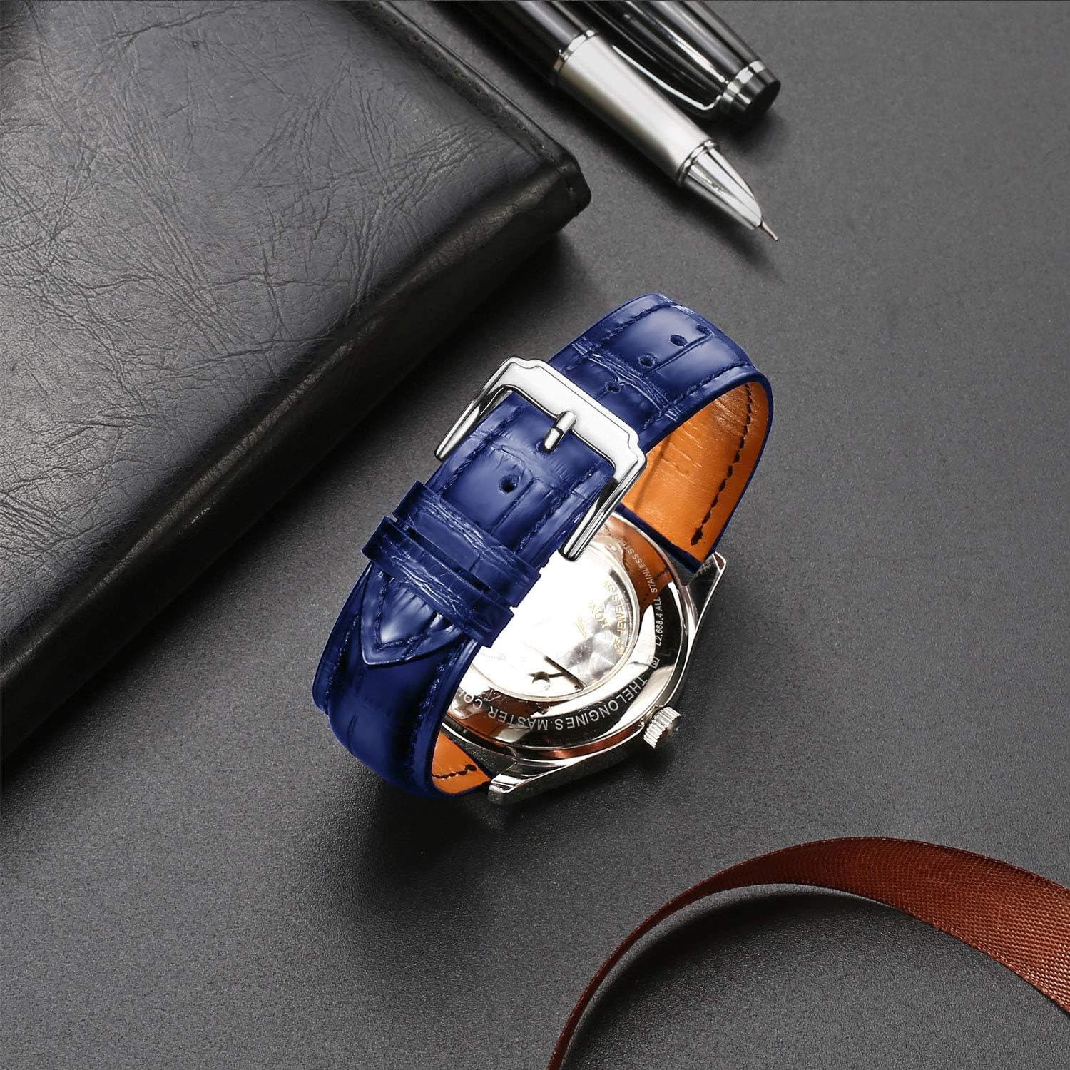 Moran Genuine Leather Watch Band 18mm 19mm 20mm 21mm 22mm 23mm 24mm Calf Grain Watch Strap for Men and Women 18mm Black-Silver Buckle