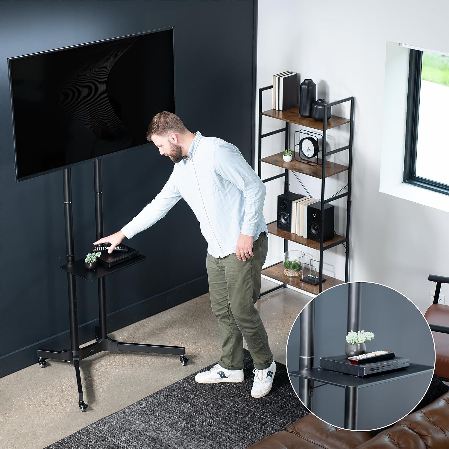 VIVO Mobile TV Cart for 32 to 83 inch Screens up to 110 lbs, LCD LED OLED 4K Smart Flat and Curved Panels, Rolling Stand with Laptop DVD Shelf, Locking Wheels, Max VESA 600x400, Black, STAND-TV03E