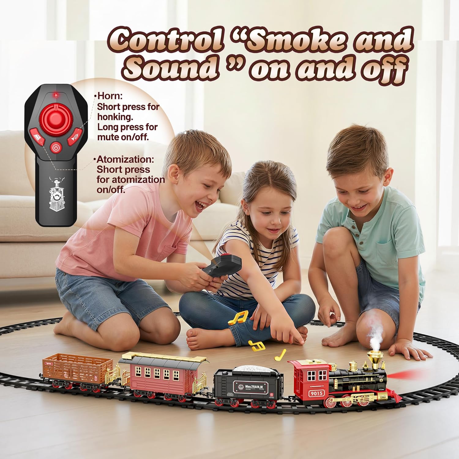 Hot Bee Train Set, Train Toys with Smoke, Lights, Sound and Train Tracks