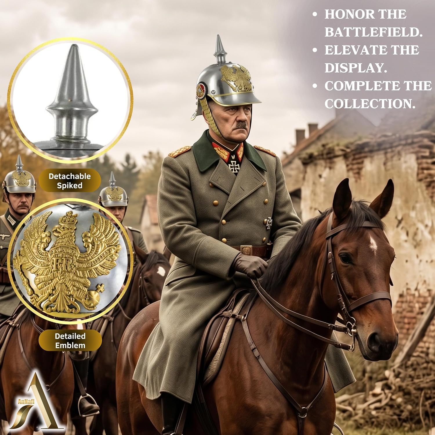 AnNafi® German Pickelhaube Military Helmet, Steel Imperial Prussian Officer Spiked, WWI & WWII Helmets Replica