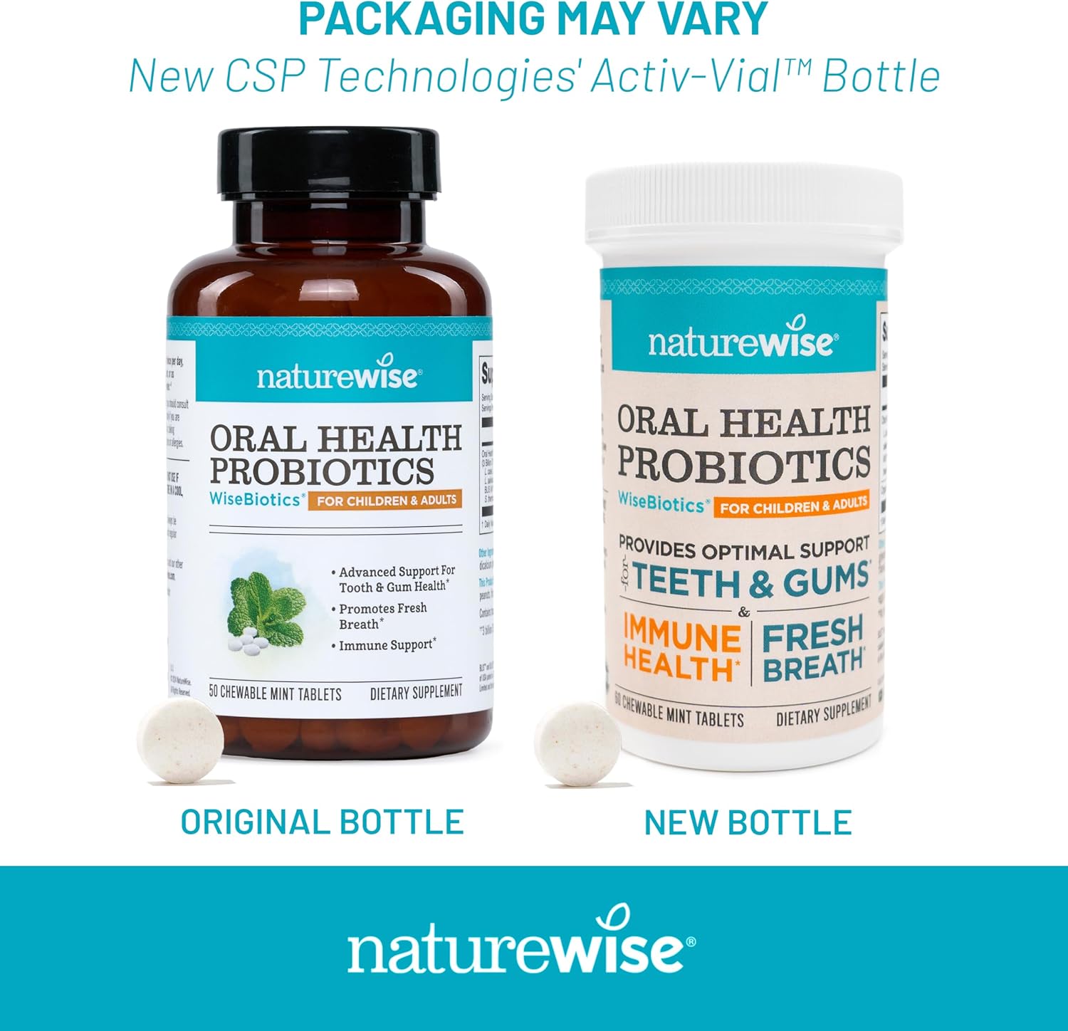NatureWise Oral Probiotics for Mouth Bad Breath - Chewable Sugar-Free Mint - Lactobacillus reuteri Chewable - Oral Probiotics For Kids & Adults - Non-GMO USA Manufactured - 60 Count[60-Day Supply]
