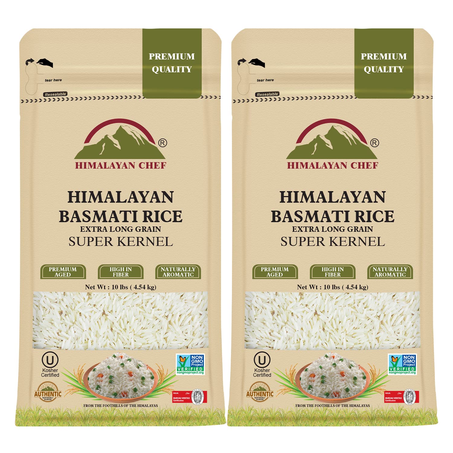 Himalayan Chef Basmati Rice,Extra Long Grain Rice Fluffy Quick Cooking Aromatic - 10 lbs.(Packaging May Vary)