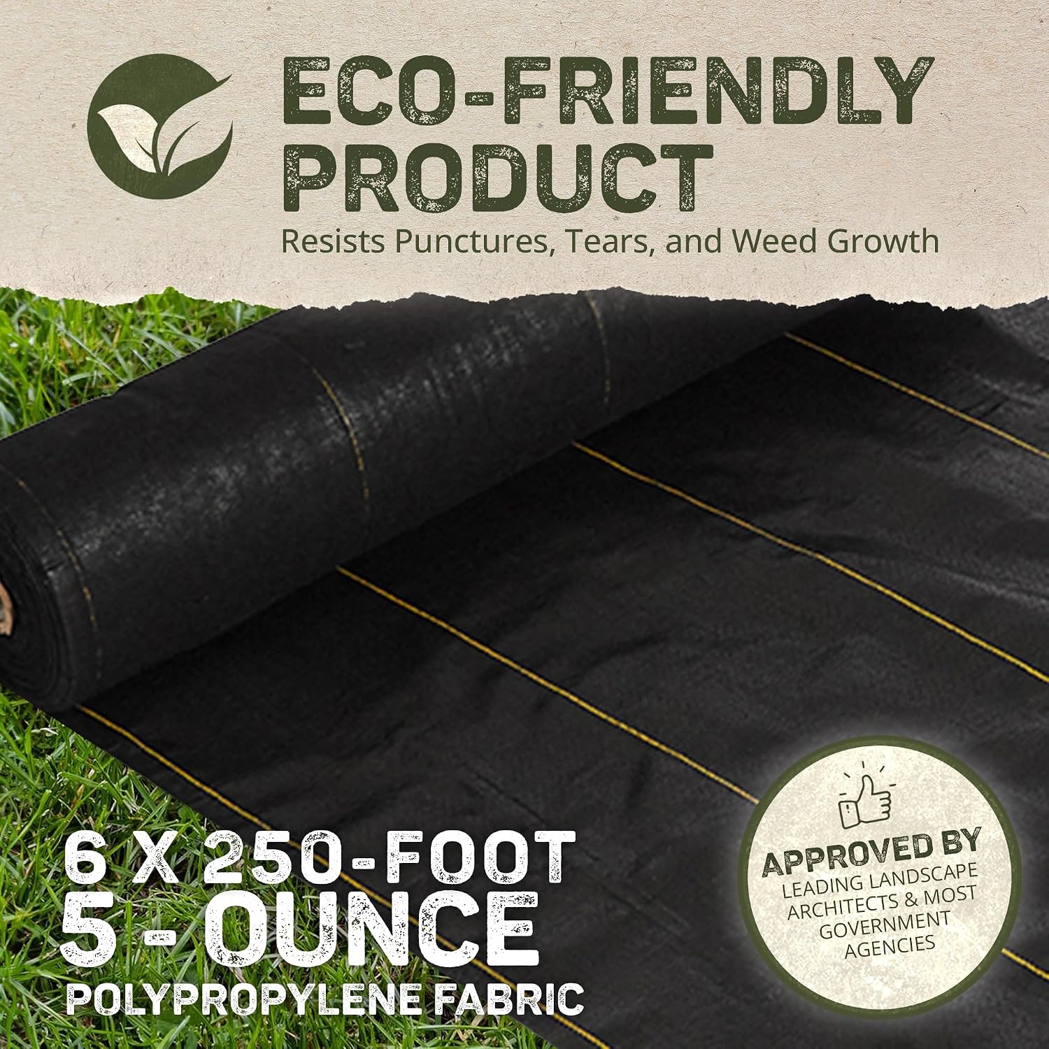 Dewitt Pro-5 Weed Barrier Fabric 5 oz, 6 x 250 Feet – Heavy-Duty | Woven Landscape Ground Cover Mat for Raised Garden Bed, Greenhouse Gardening, Outdoor Landscaping, and Commercial Planting