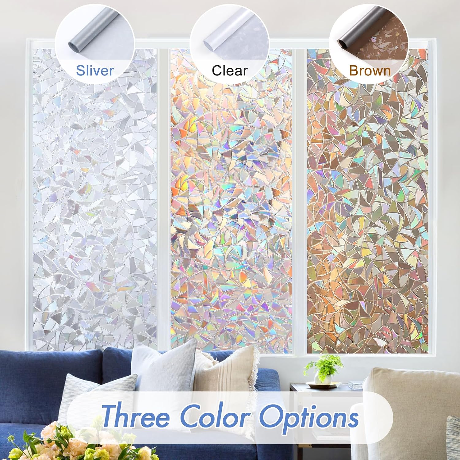 Haton Window Privacy Film, Stained Glass Rainbow Film, 17.5" x 78.7"